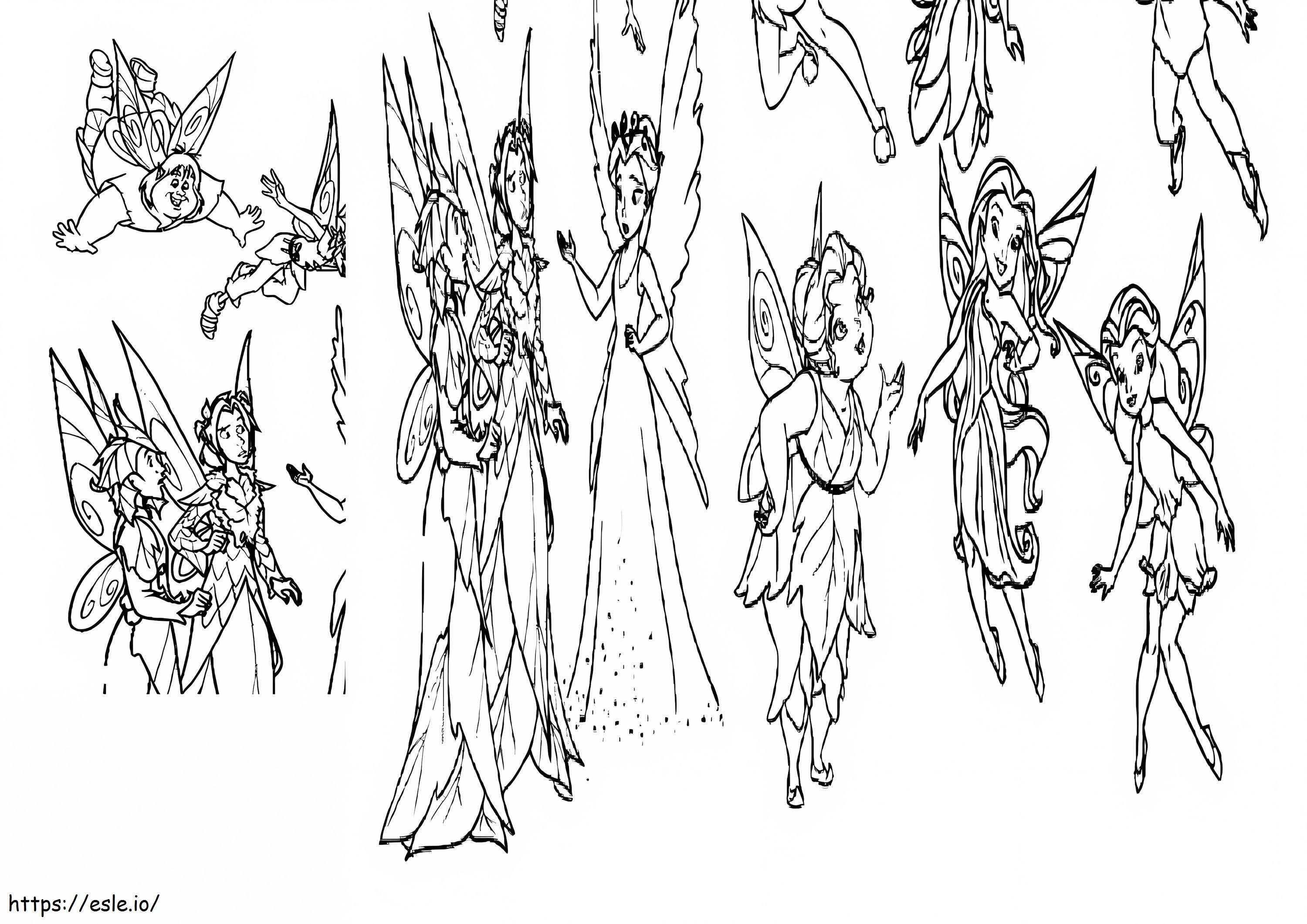 Coloriage Fée Clochette et neuf fées à imprimer dessin