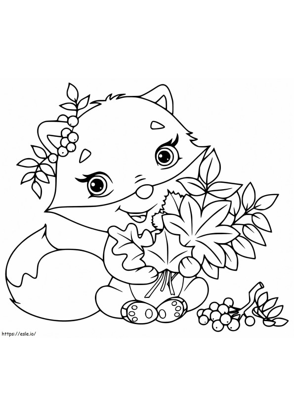 Cute Fox With Leaves coloring page