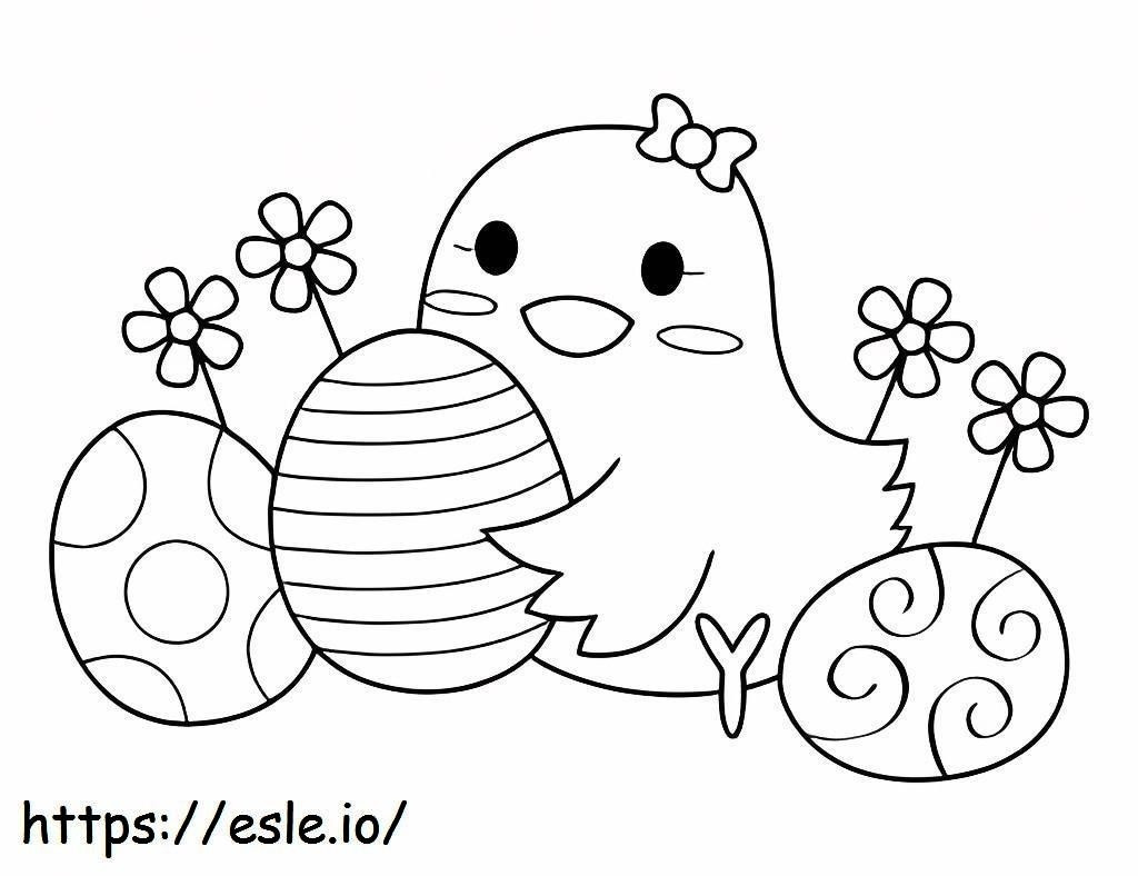 Coloriage Petit poussin tenant un œuf de Pâques à imprimer dessin