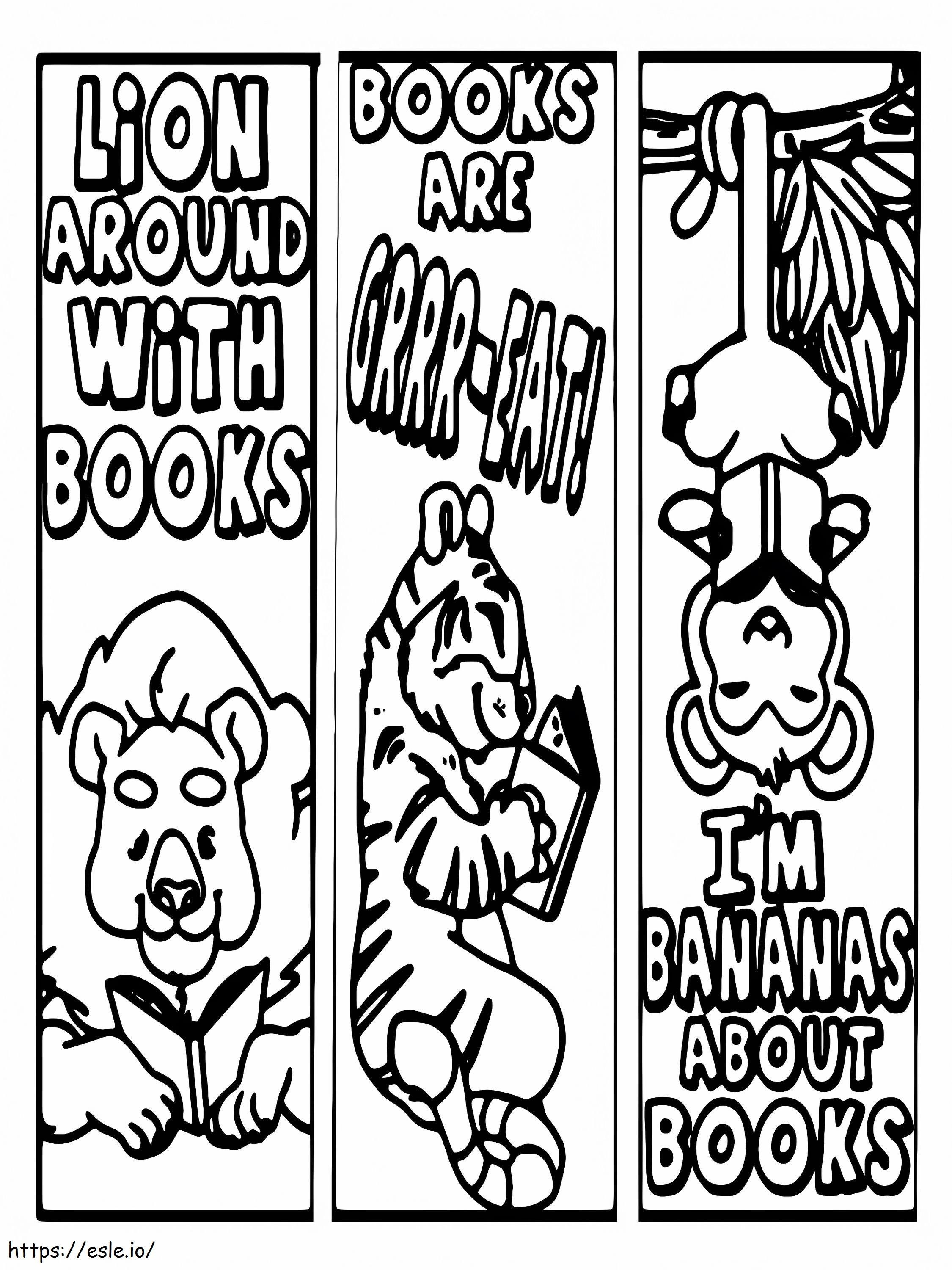 Animals With Books Bookmark For Kids coloring page