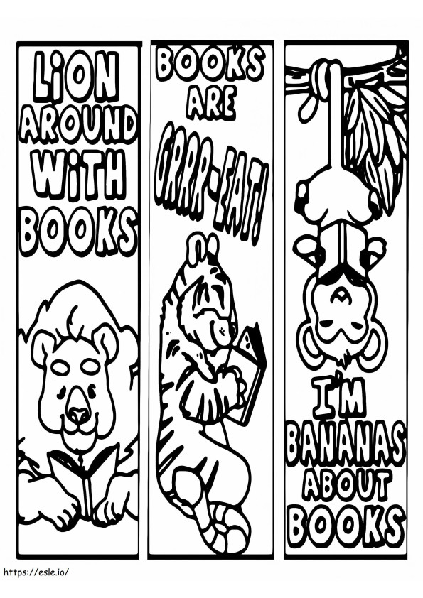 Tiere mit Büchern Lesezeichen für Kinder ausmalbilder