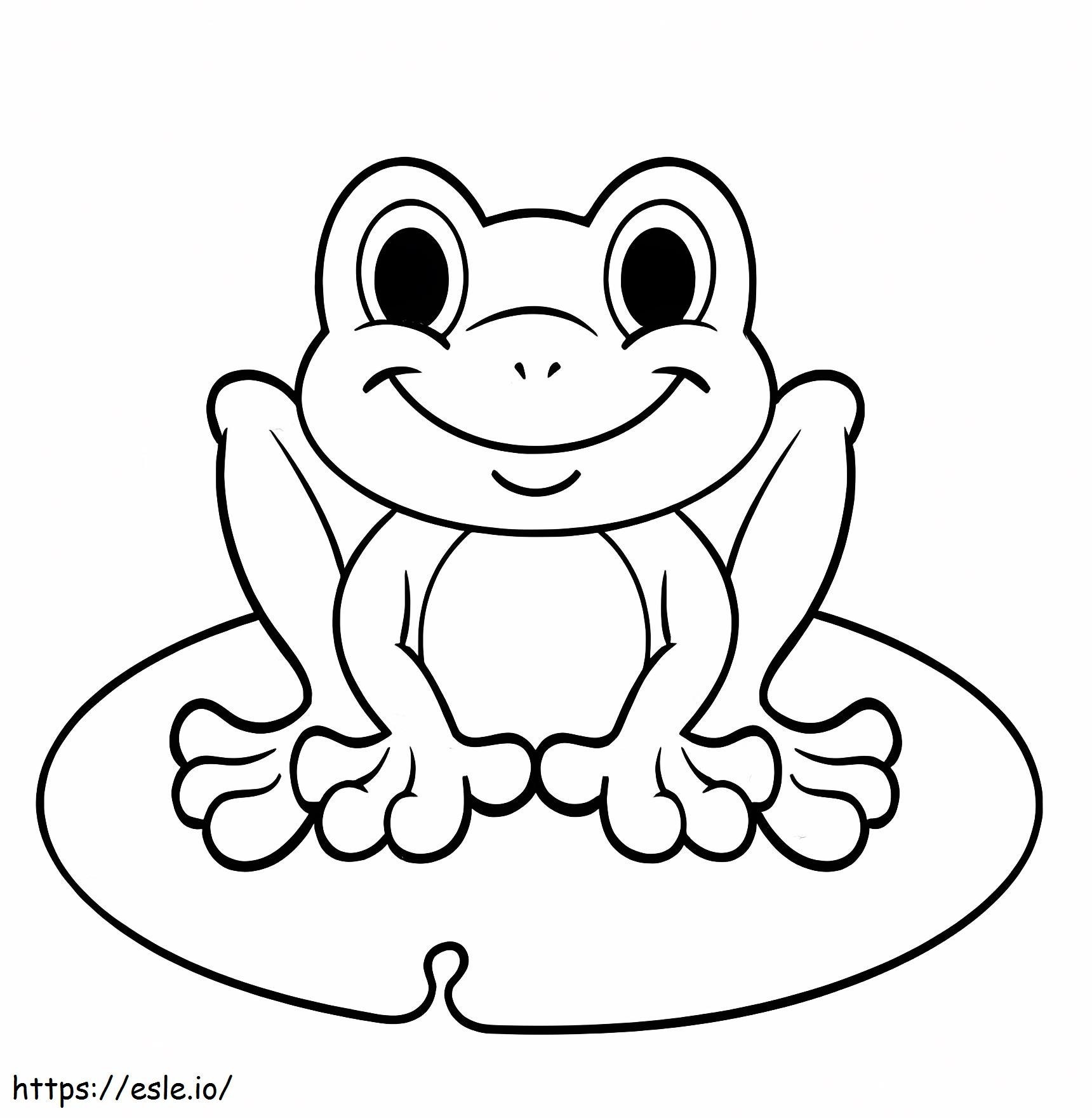 Hymyilevä sammakko istuu lehdellä värityskuva
