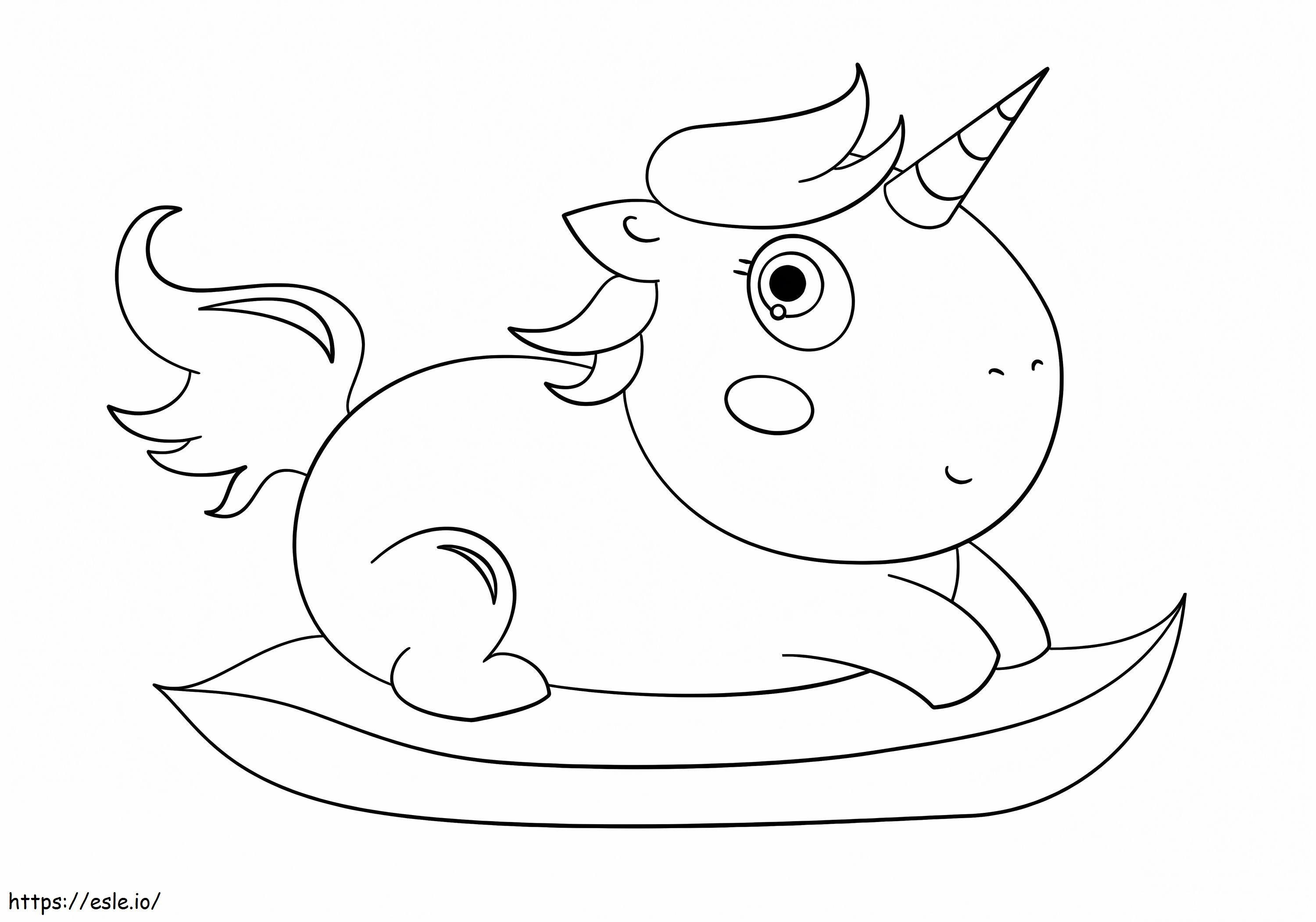Cute Fat Unicorn On Leaf coloring page