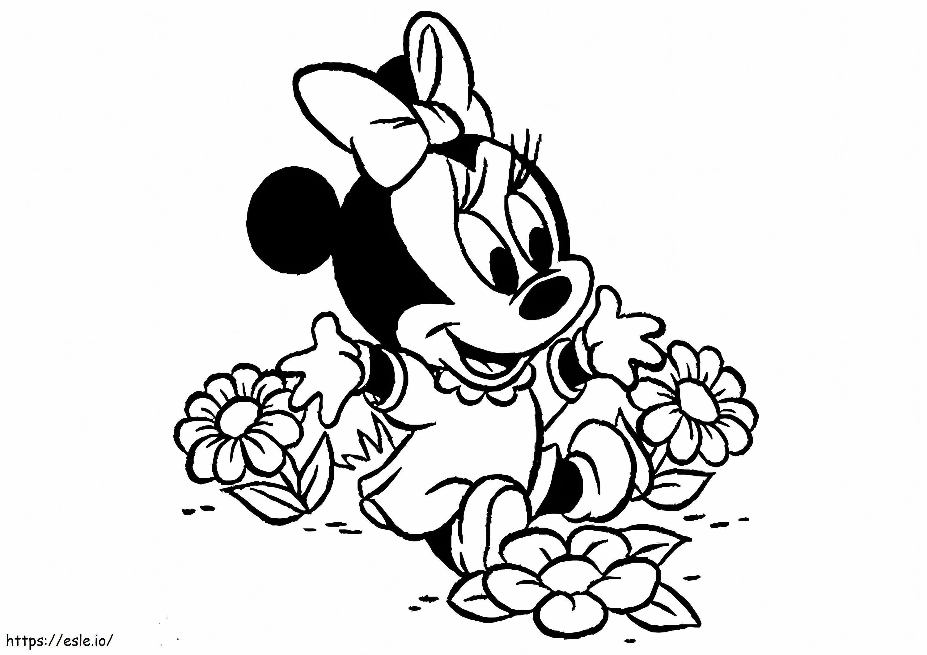 Coloriage Minnie Mouse et fleurs à imprimer dessin