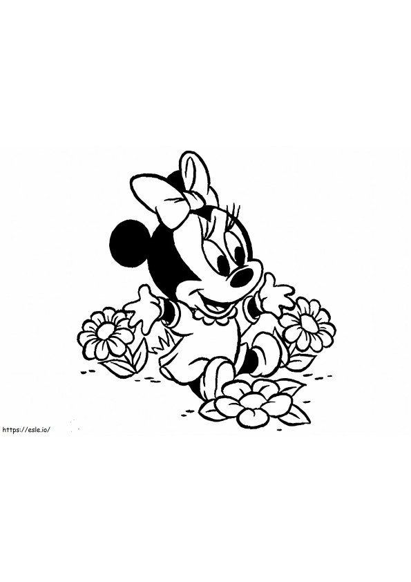 Minnie Mouse And Flowers coloring page