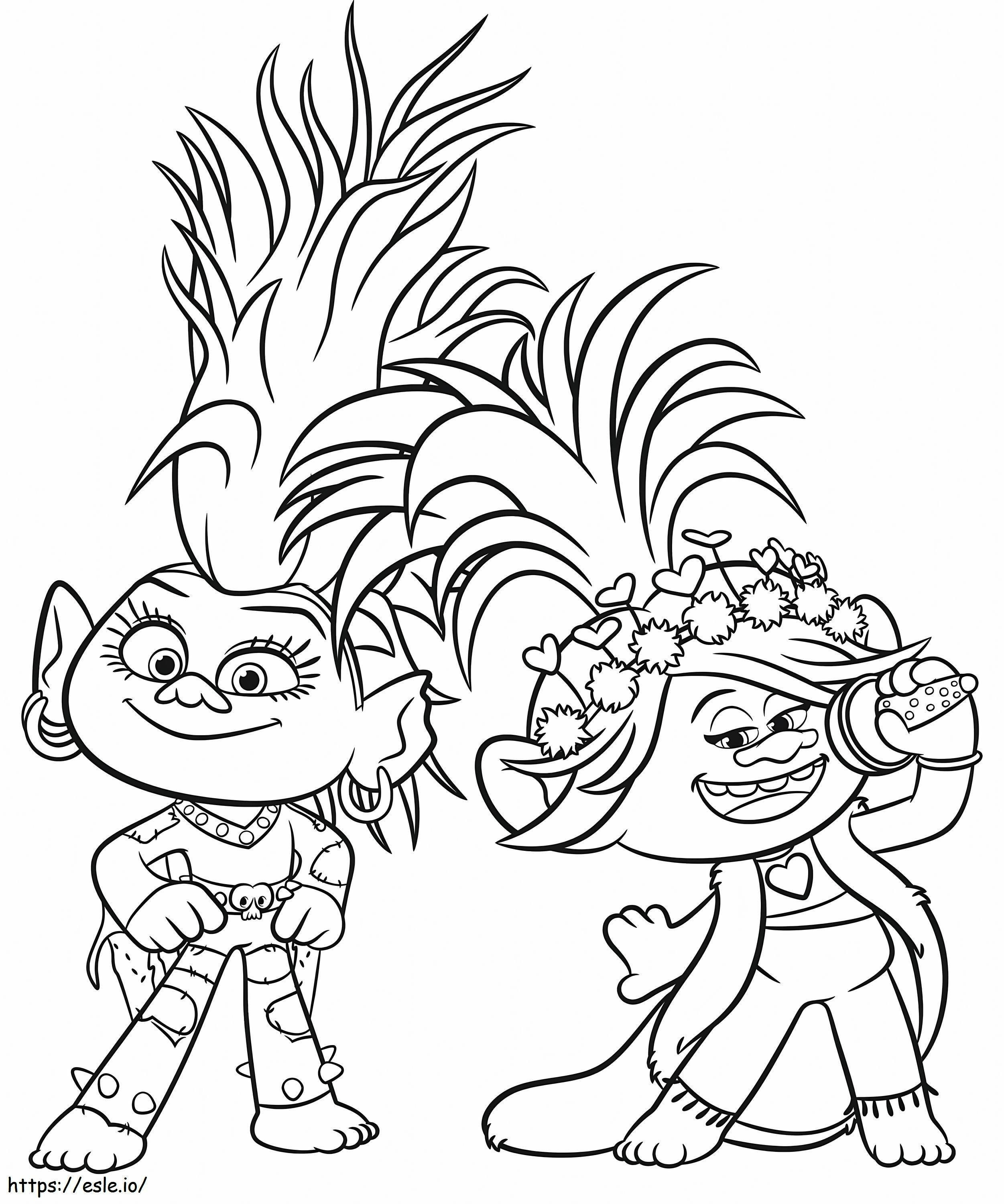Smiling Barb And Poppy Singing coloring page
