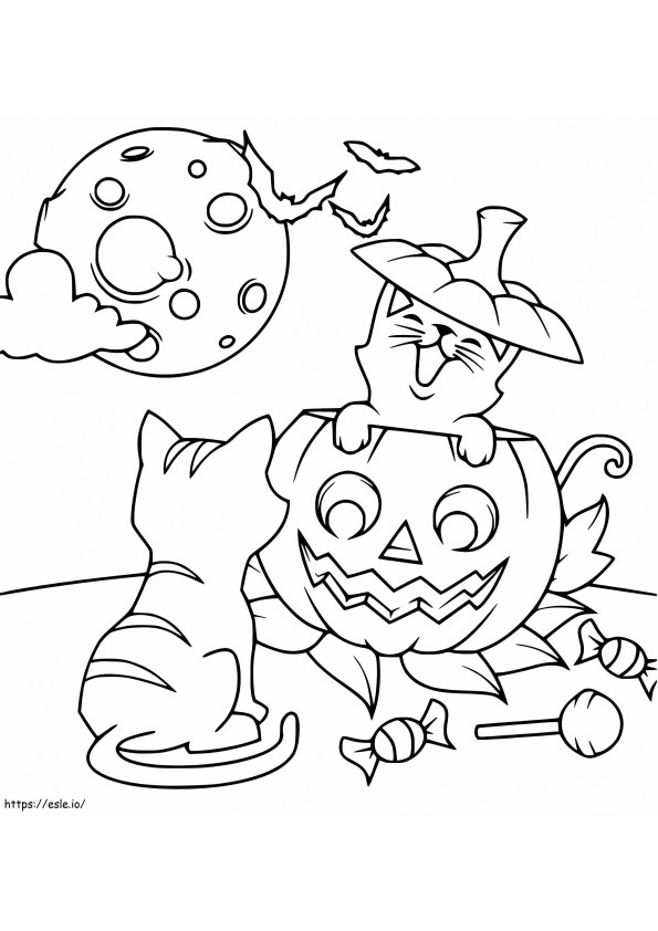 Happy Halloween Cats coloring page