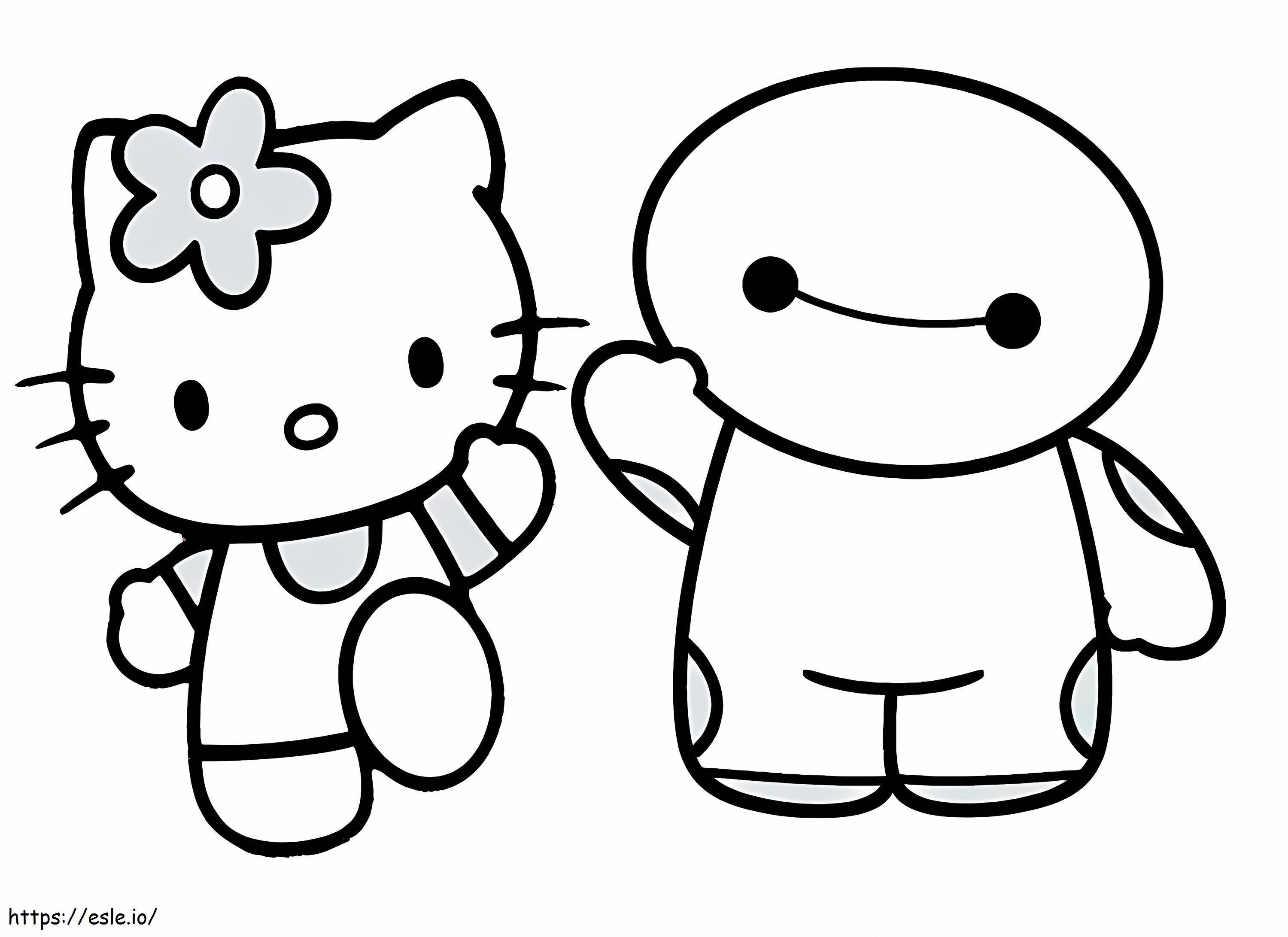 Hello Kitty dan Baymax yang Mudah Gambar Mewarnai