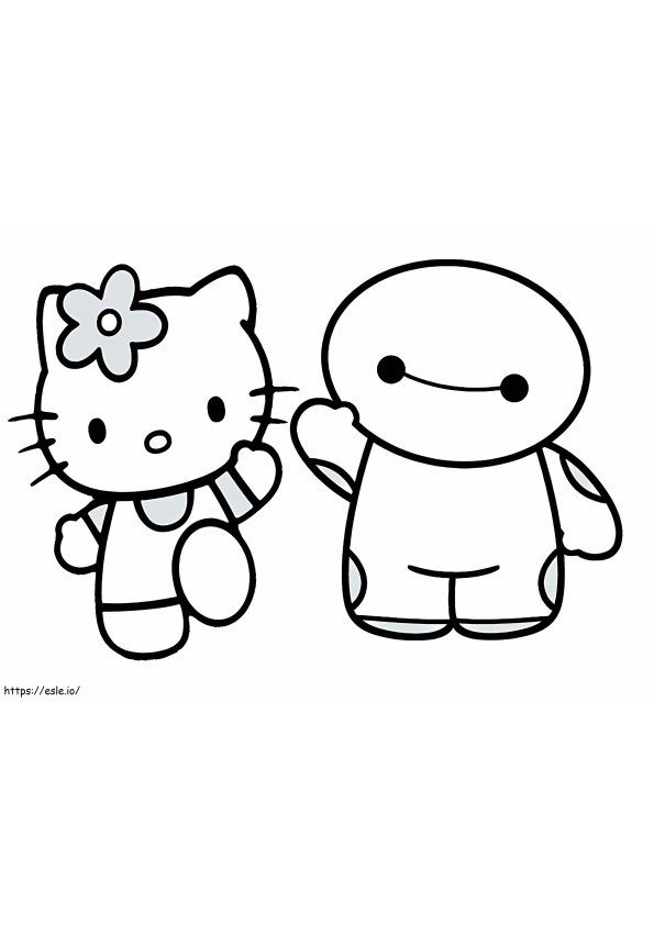 Coloriage Facile Hello Kitty et Baymax à imprimer dessin