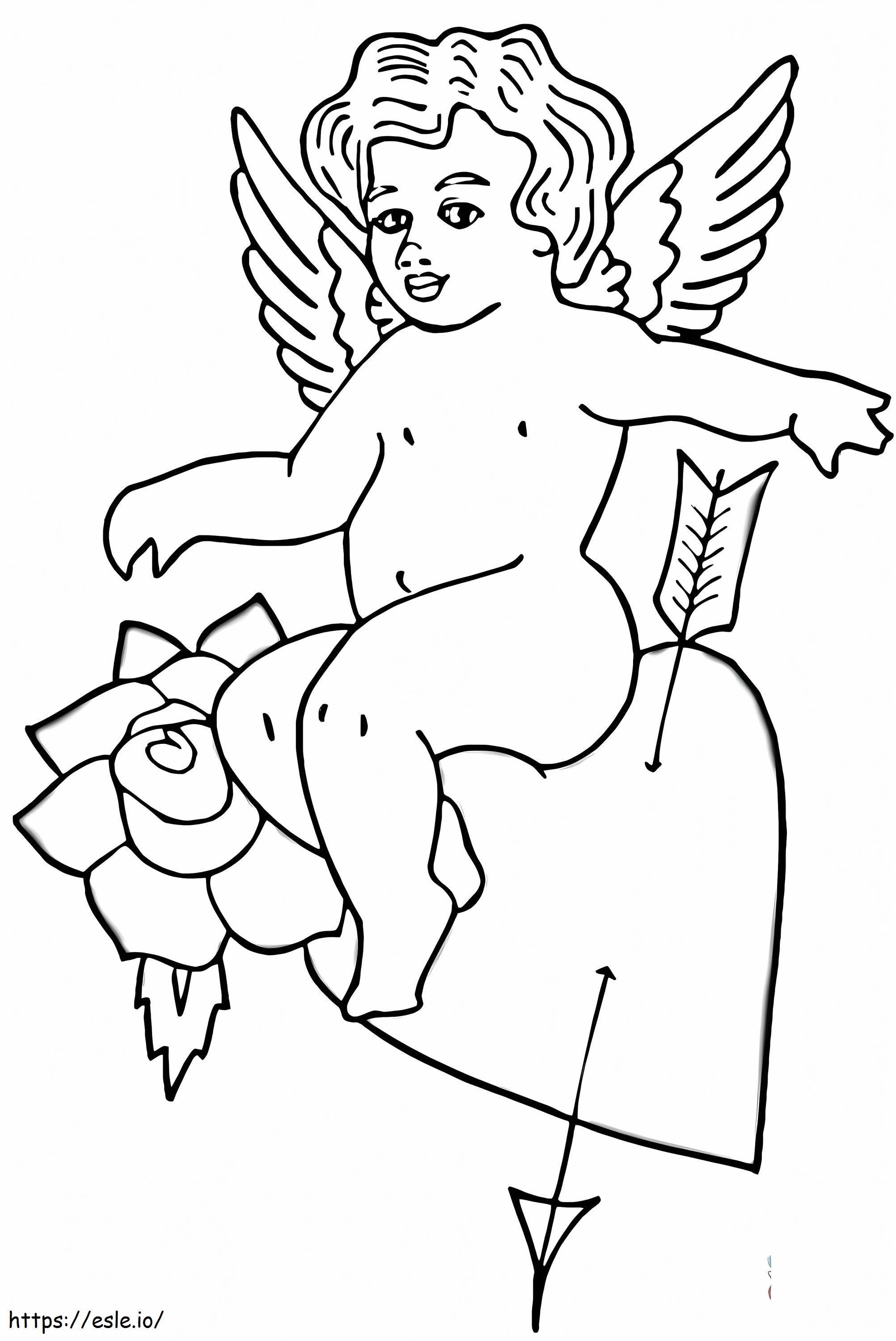 Cupid On Heart coloring page