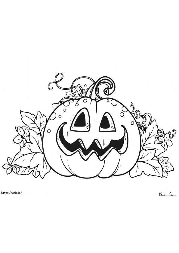 Pumpkin With Leaf And Flowers coloring page