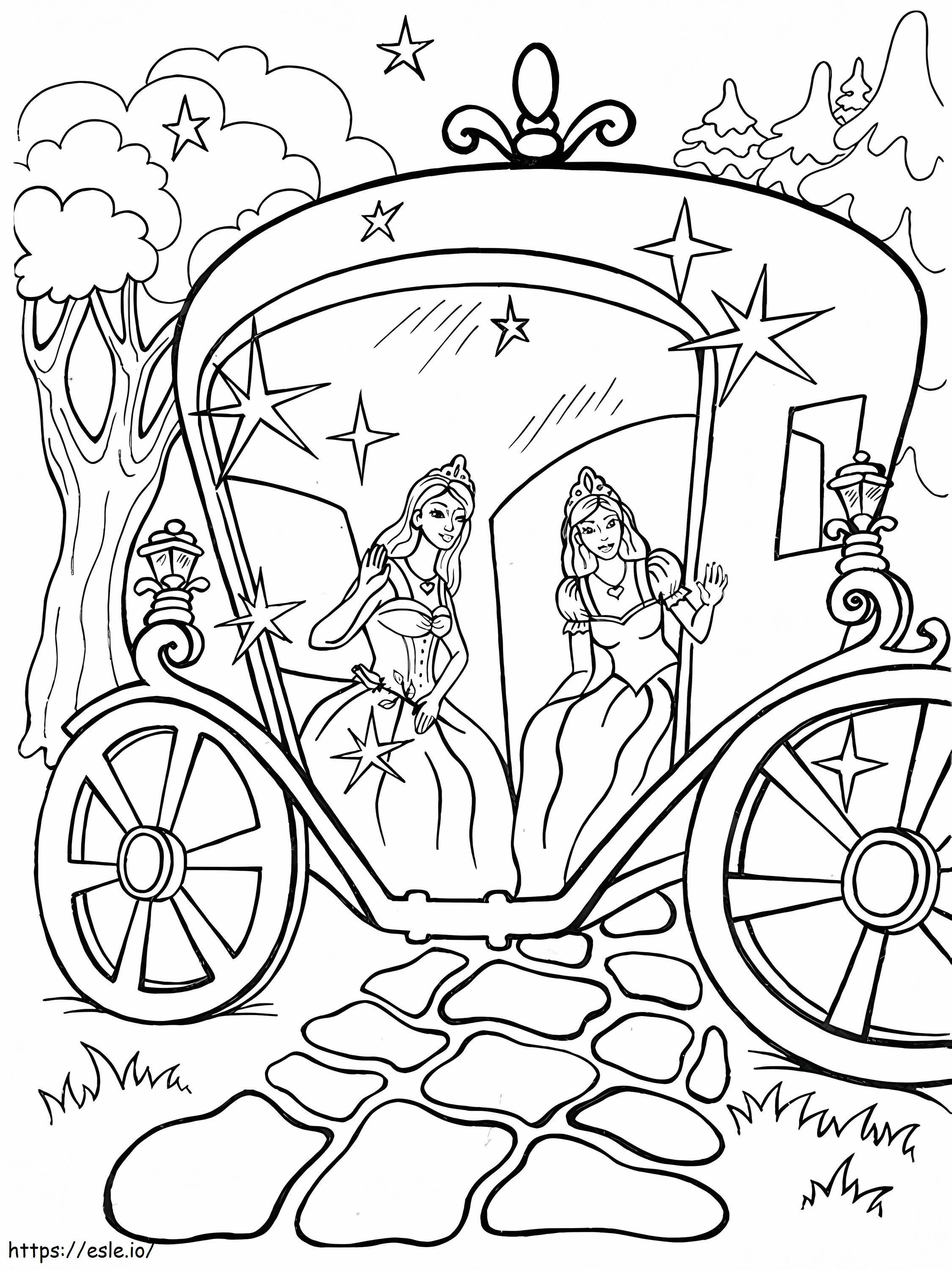 Princesas em uma carruagem para colorir