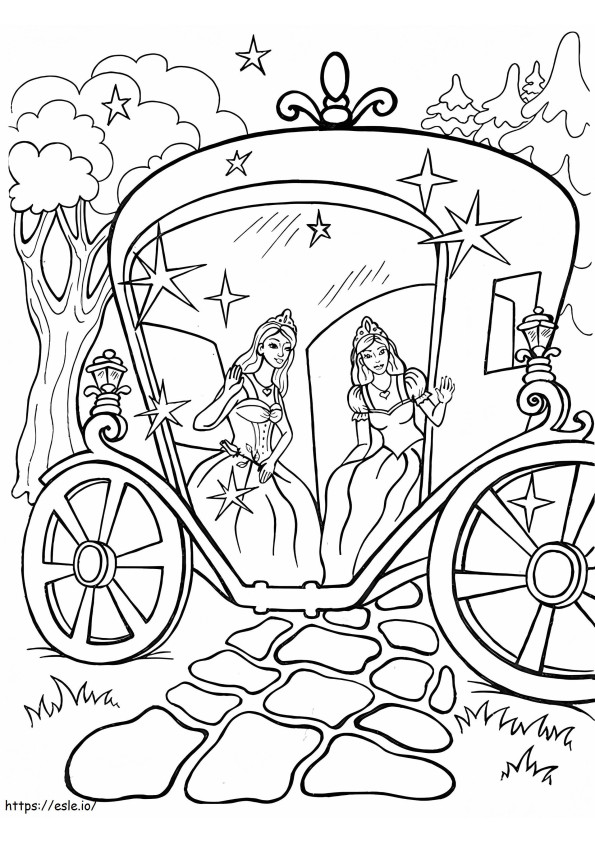 Princesses In A Carriage coloring page
