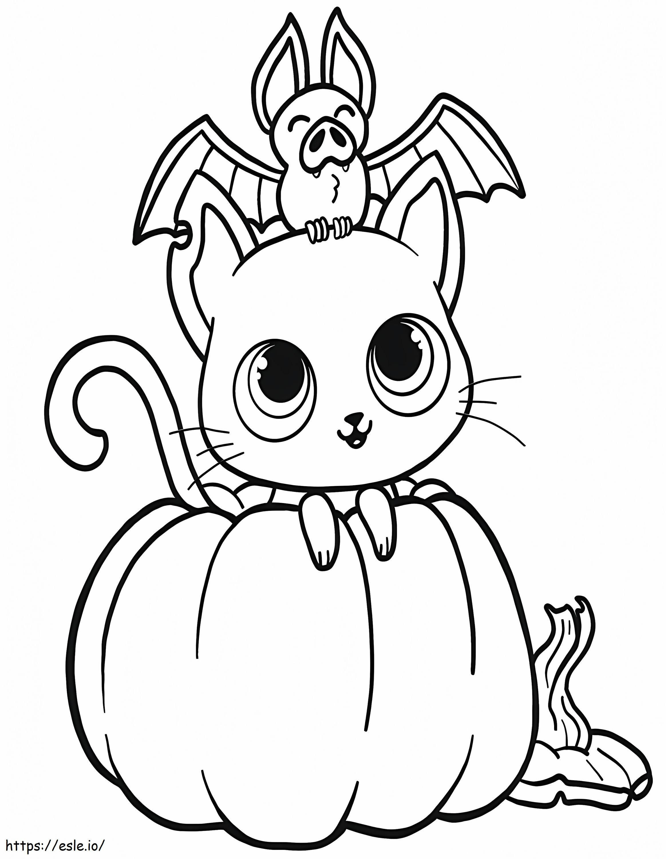 1560237639 Cat N Bat On Pumkin A4 coloring page