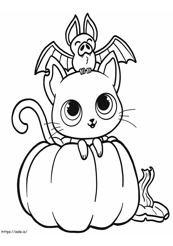 1560237639 Cat N Bat On Pumkin A4 coloring page