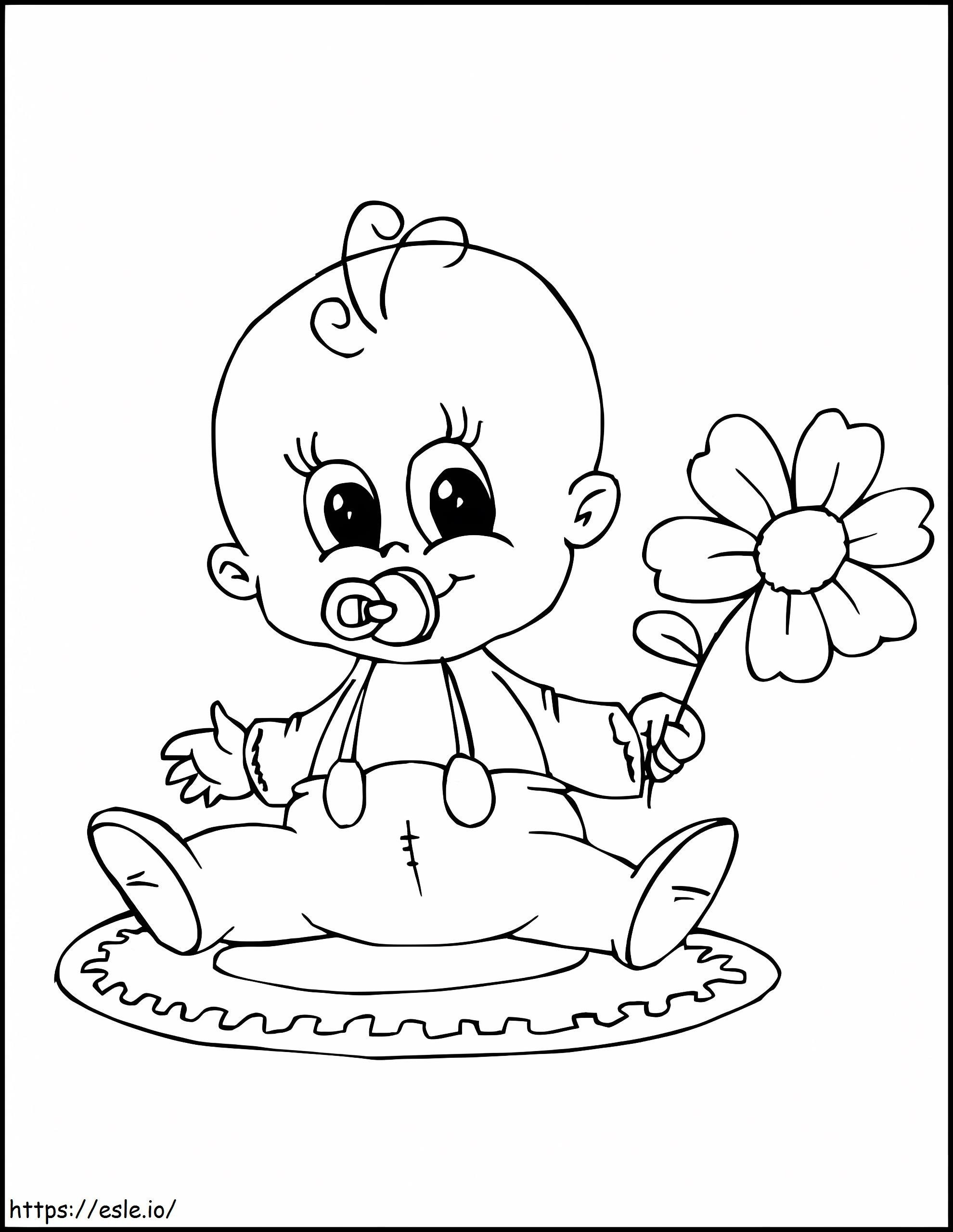 Bayi Memegang Bunga Gambar Mewarnai