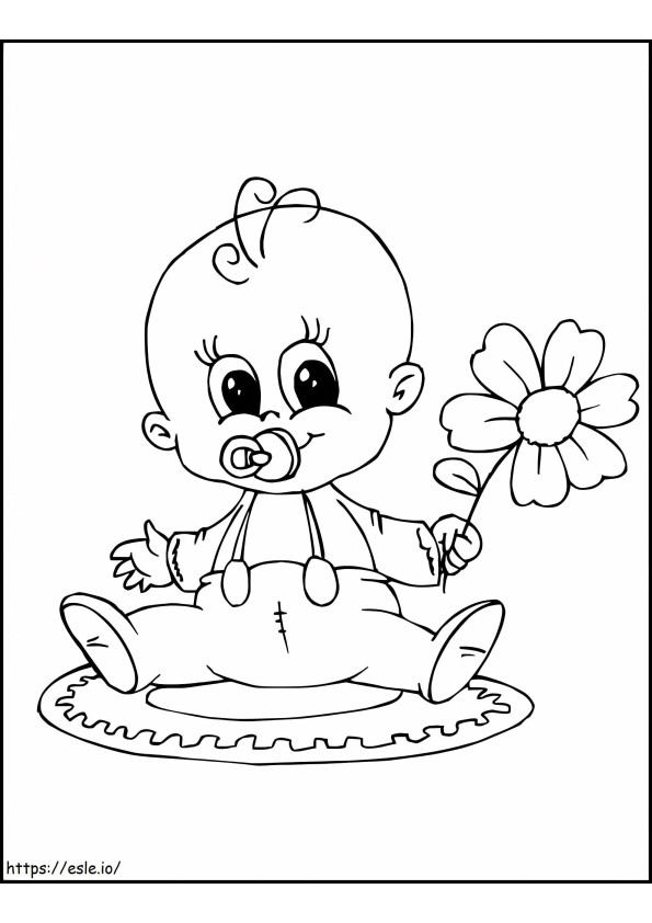 Coloriage Bébé tenant une fleur à imprimer dessin