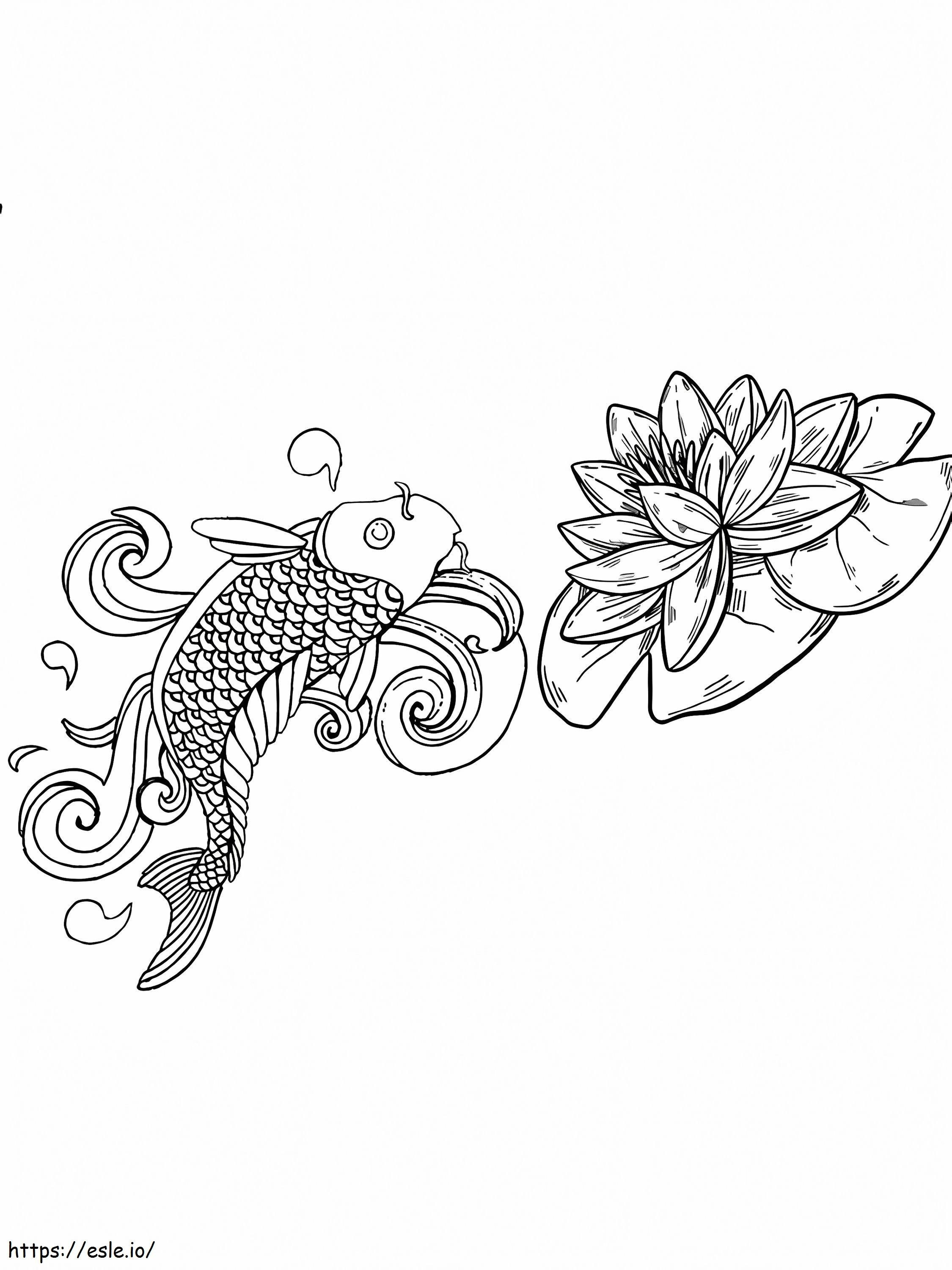 Great Koi Fish And Lotus coloring page
