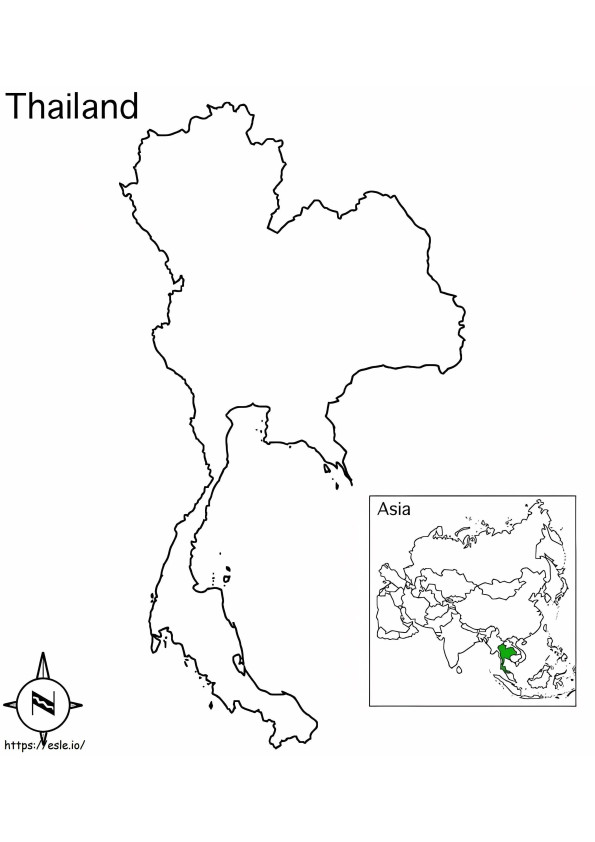 Thaimaan kartan värityssivu värityskuva