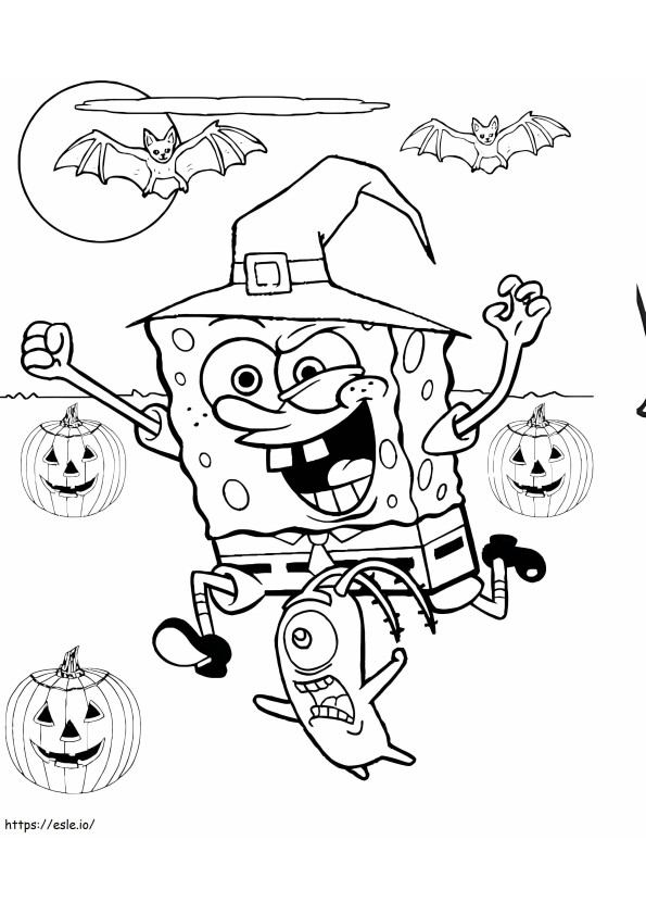 SpongeBob SquarePants în costum de vrăjitoare de colorat