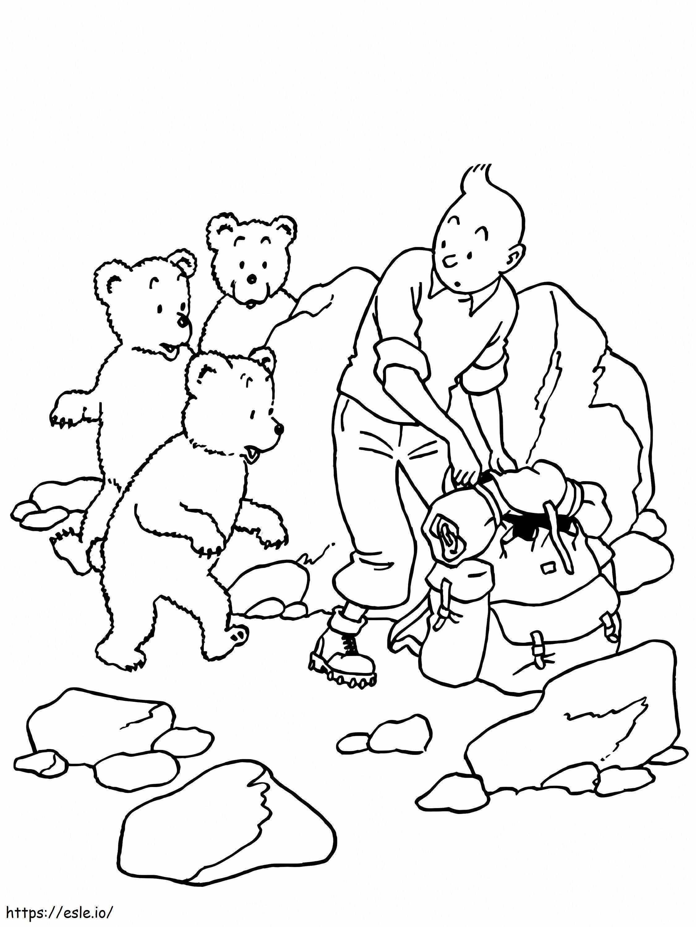Coloriage Tintin et les ours à imprimer dessin