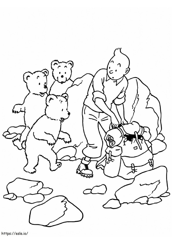 Coloriage Tintin et les ours à imprimer dessin