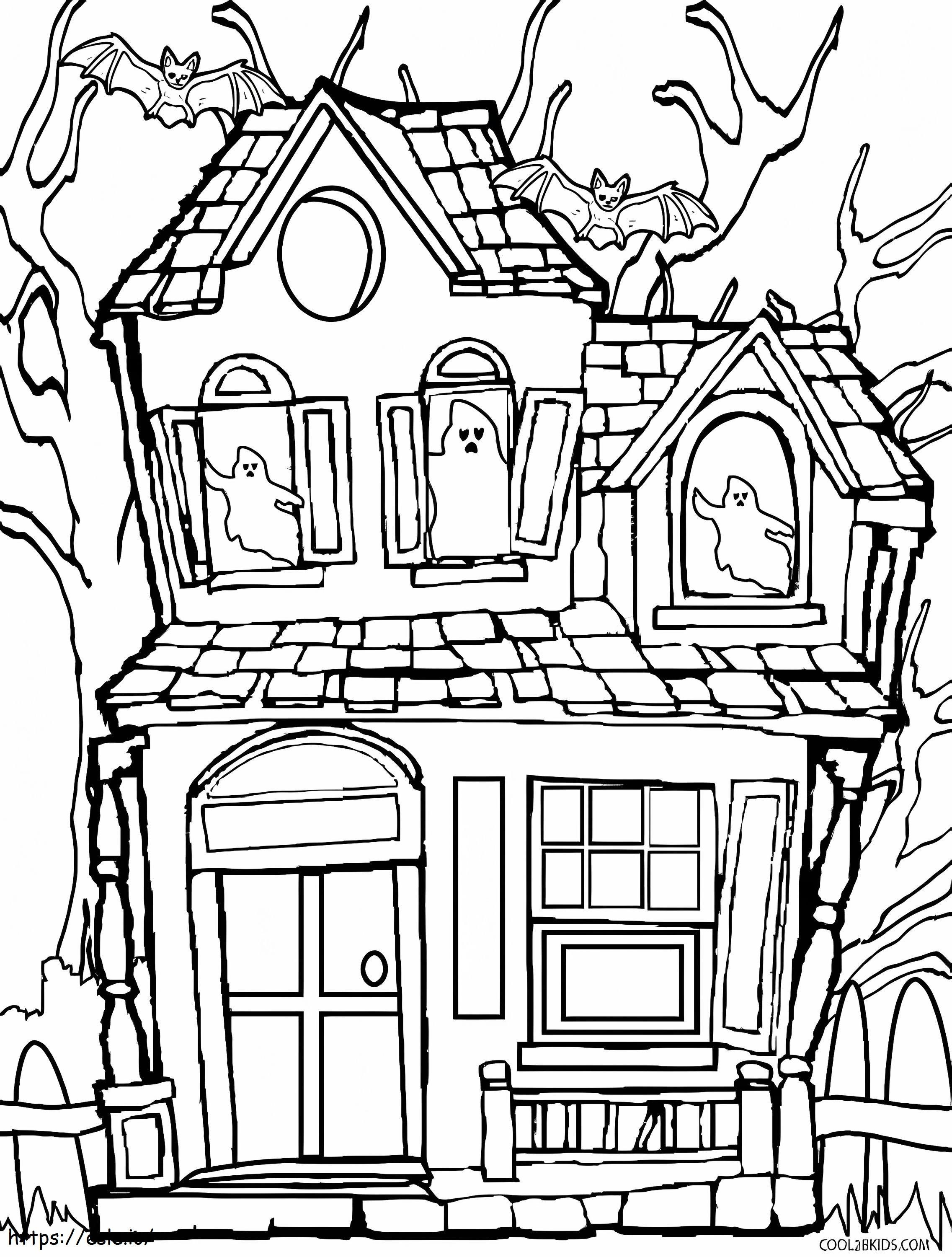 Casa assombrada em ruínas para colorir