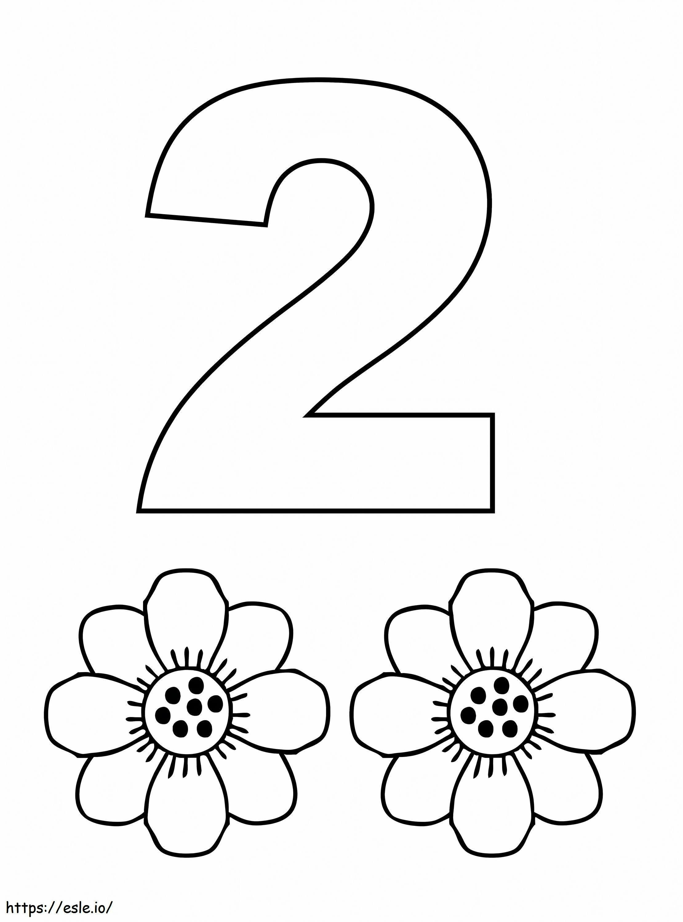 Numero 2 ja kaksi kukkaa värityskuva