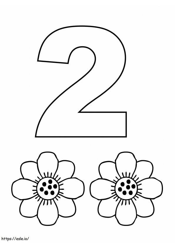 Número 2 y dos flores para colorear