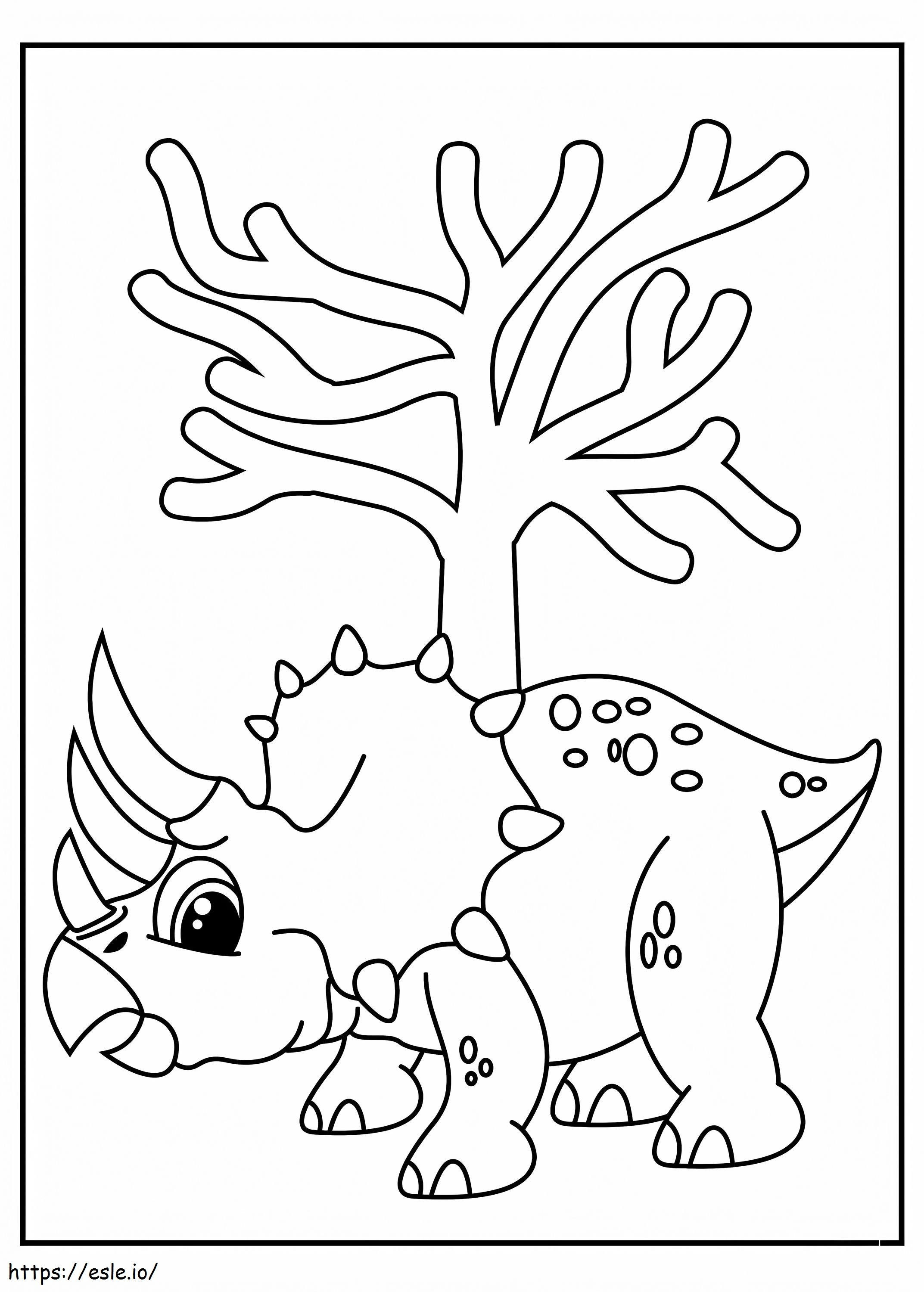 Tricerátopo com árvore para colorir