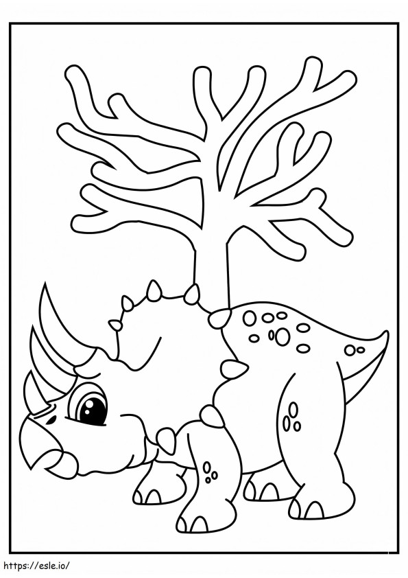 Tricerátopo com árvore para colorir