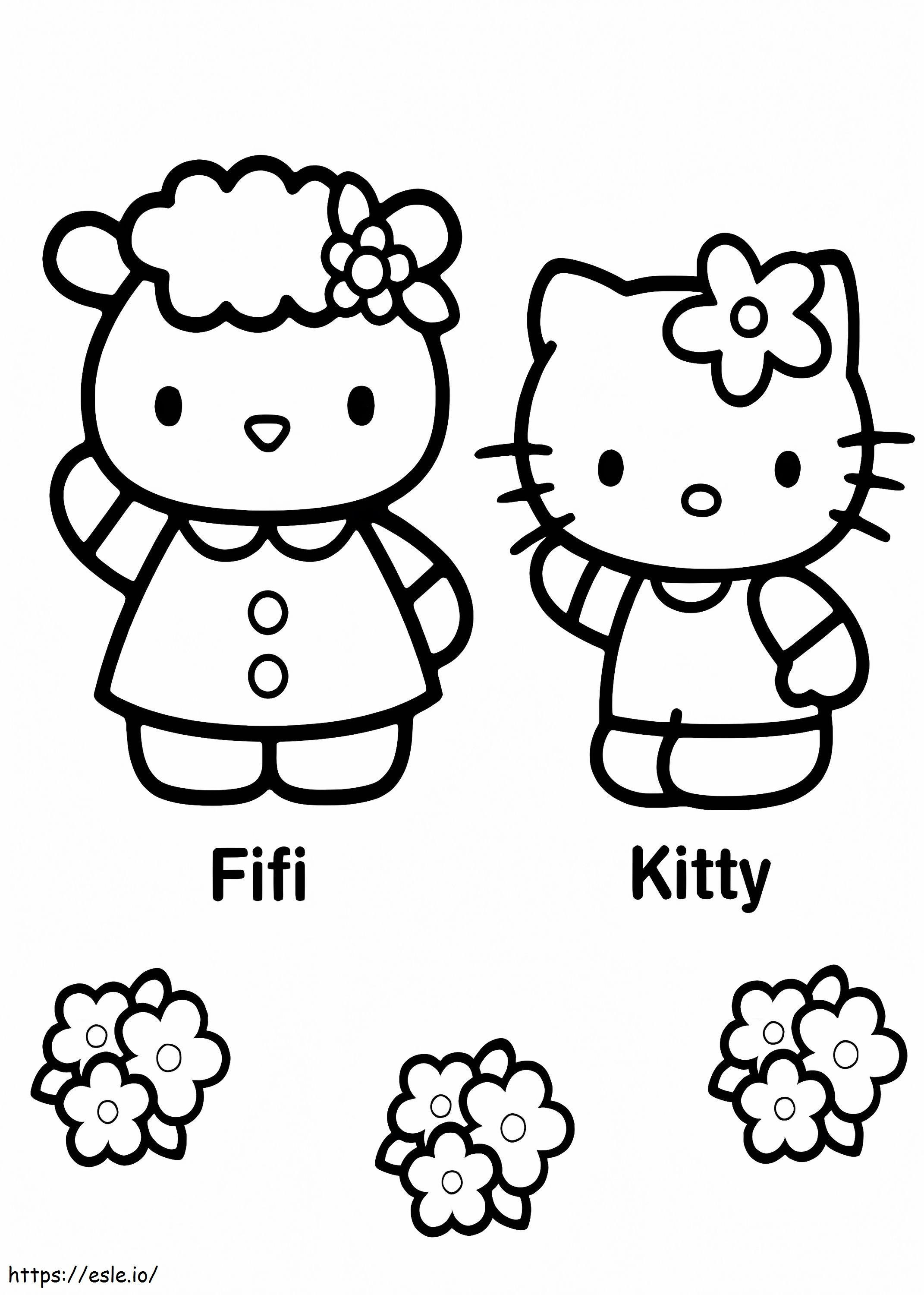 Hello Kitty y Fifi para colorear