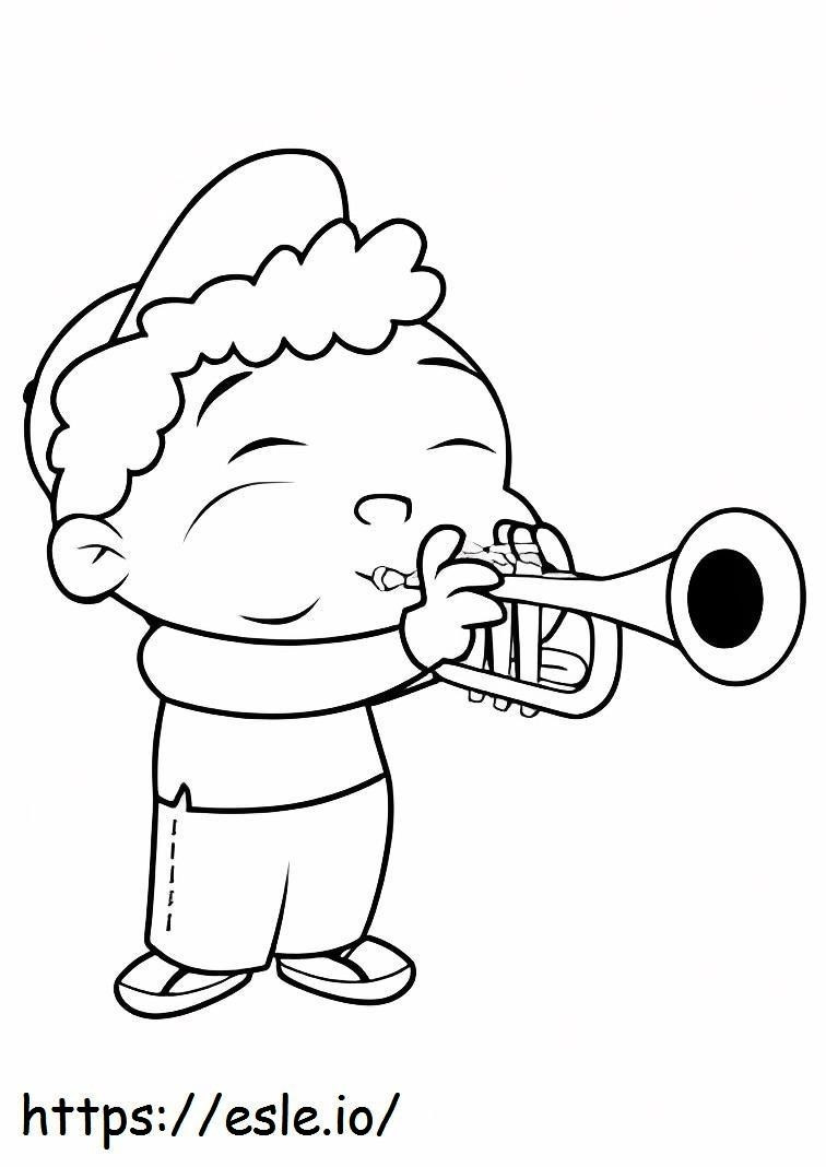 Menino tocando trompete para colorir