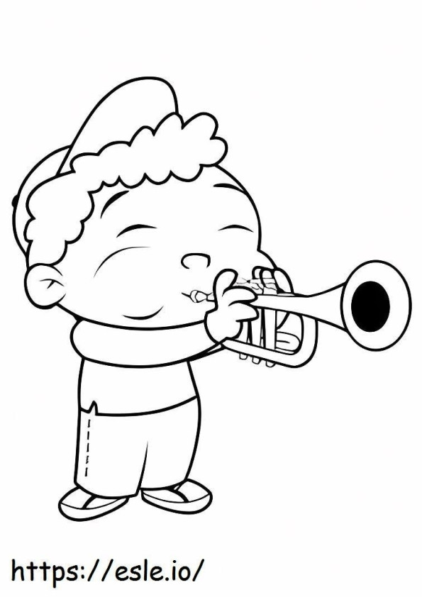 Poika soittaa trumpettia värityskuva