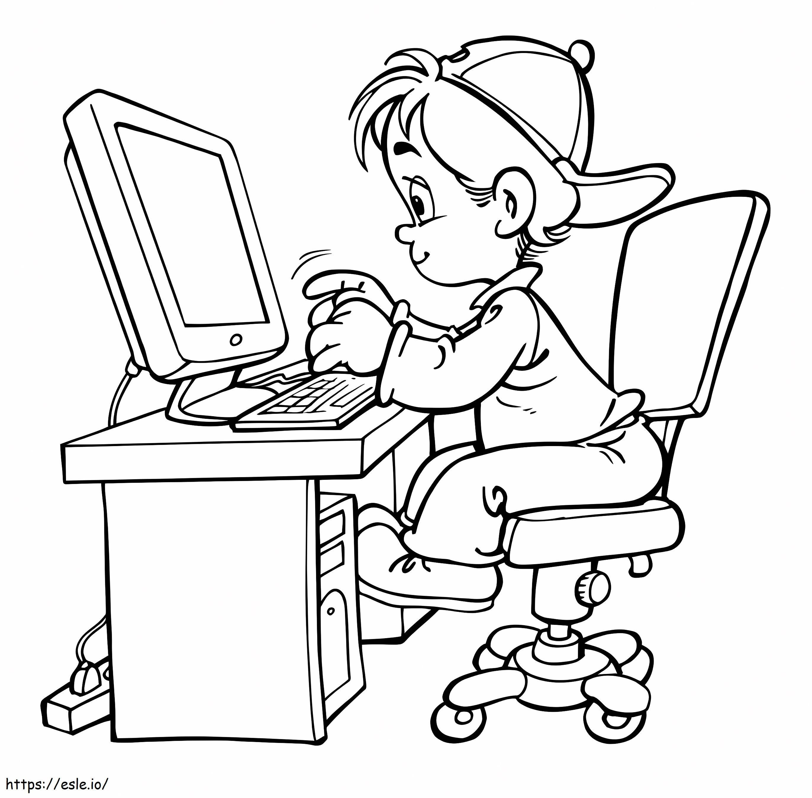 Boy On Computer coloring page