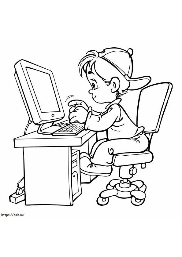 Boy On Computer coloring page