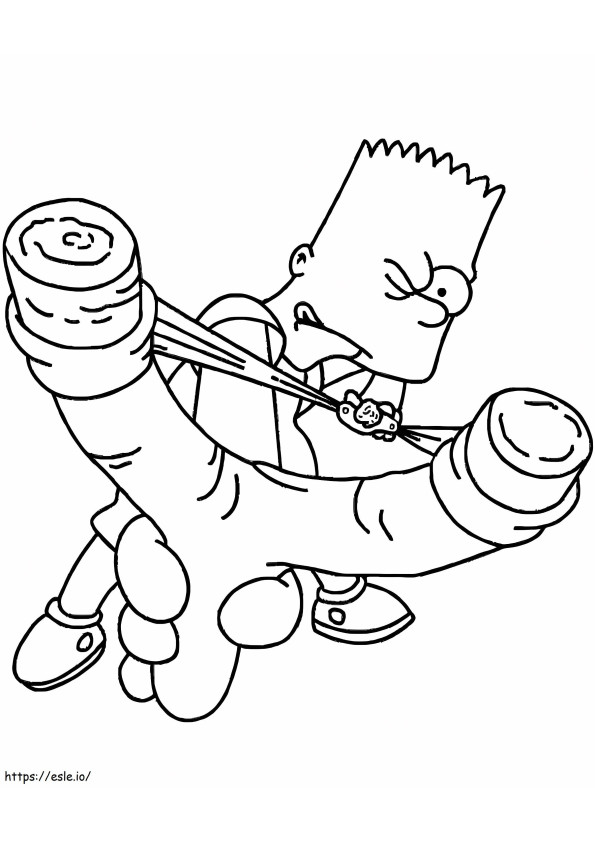 Coloriage Bart Simpson tire avec une arbalète en caoutchouc à imprimer dessin
