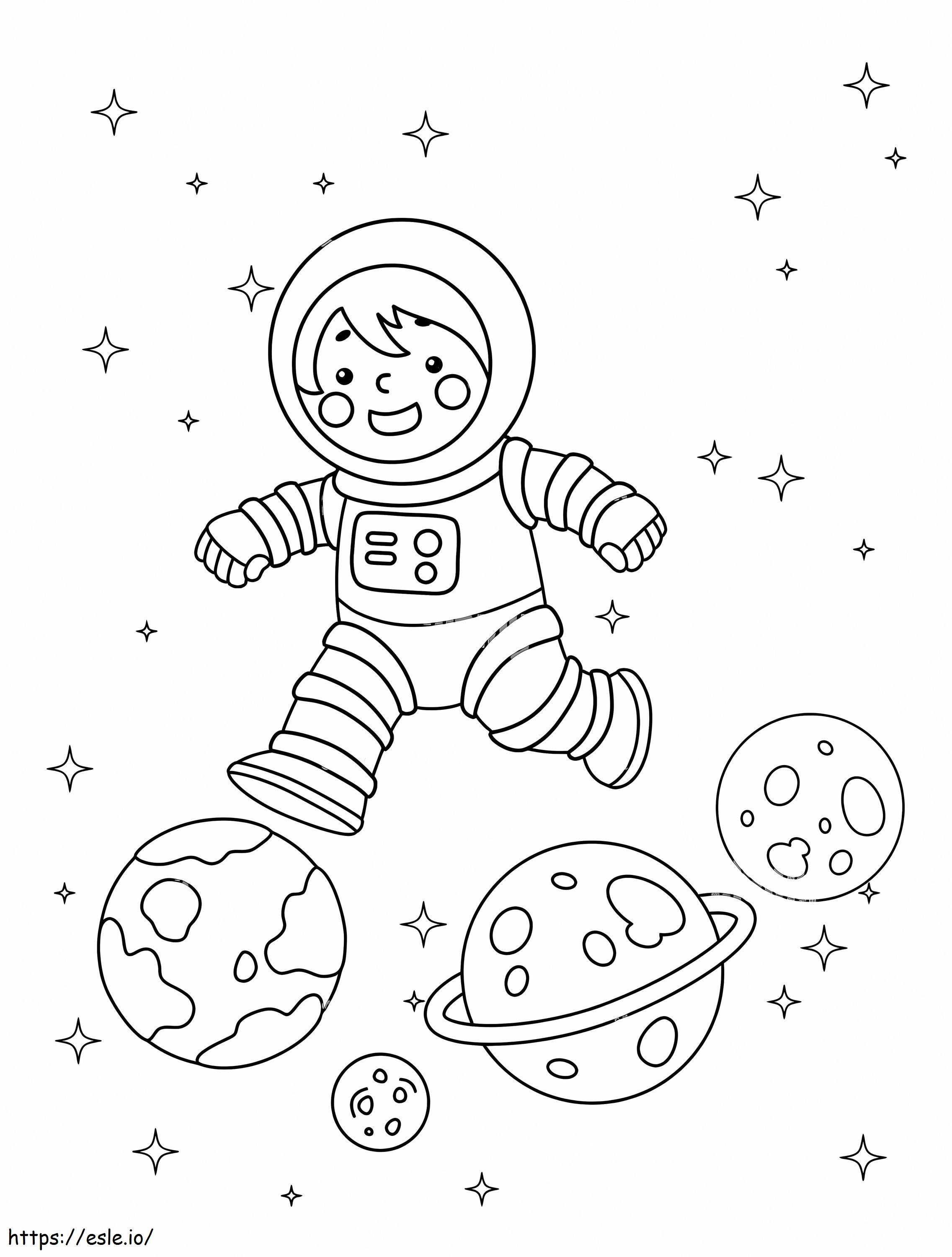 Astronautul și planetele de colorat