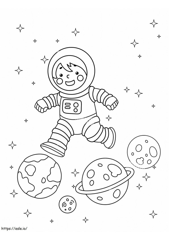 Astronautul și planetele de colorat
