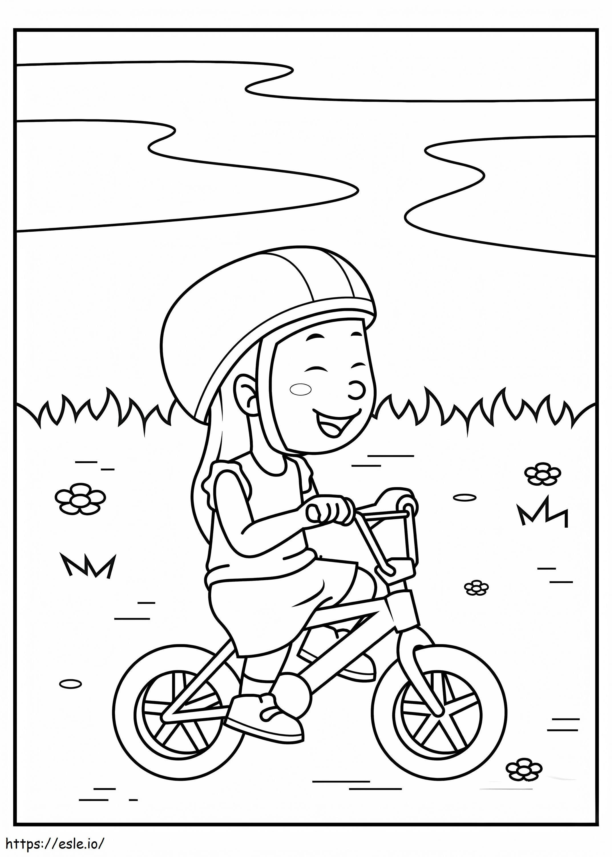 Coloriage Enfants, Fille, Faire Du Vélo à imprimer dessin