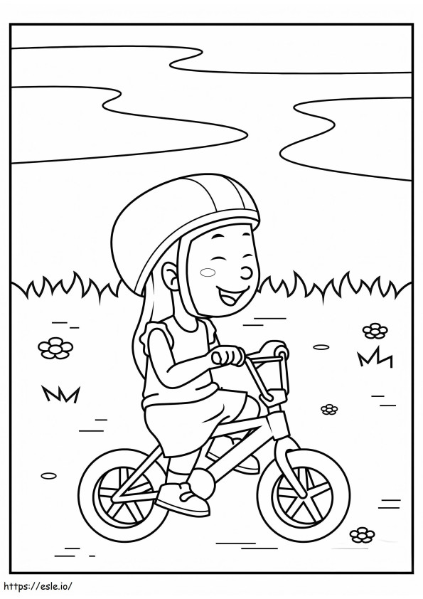 Menina infantil andando de bicicleta para colorir