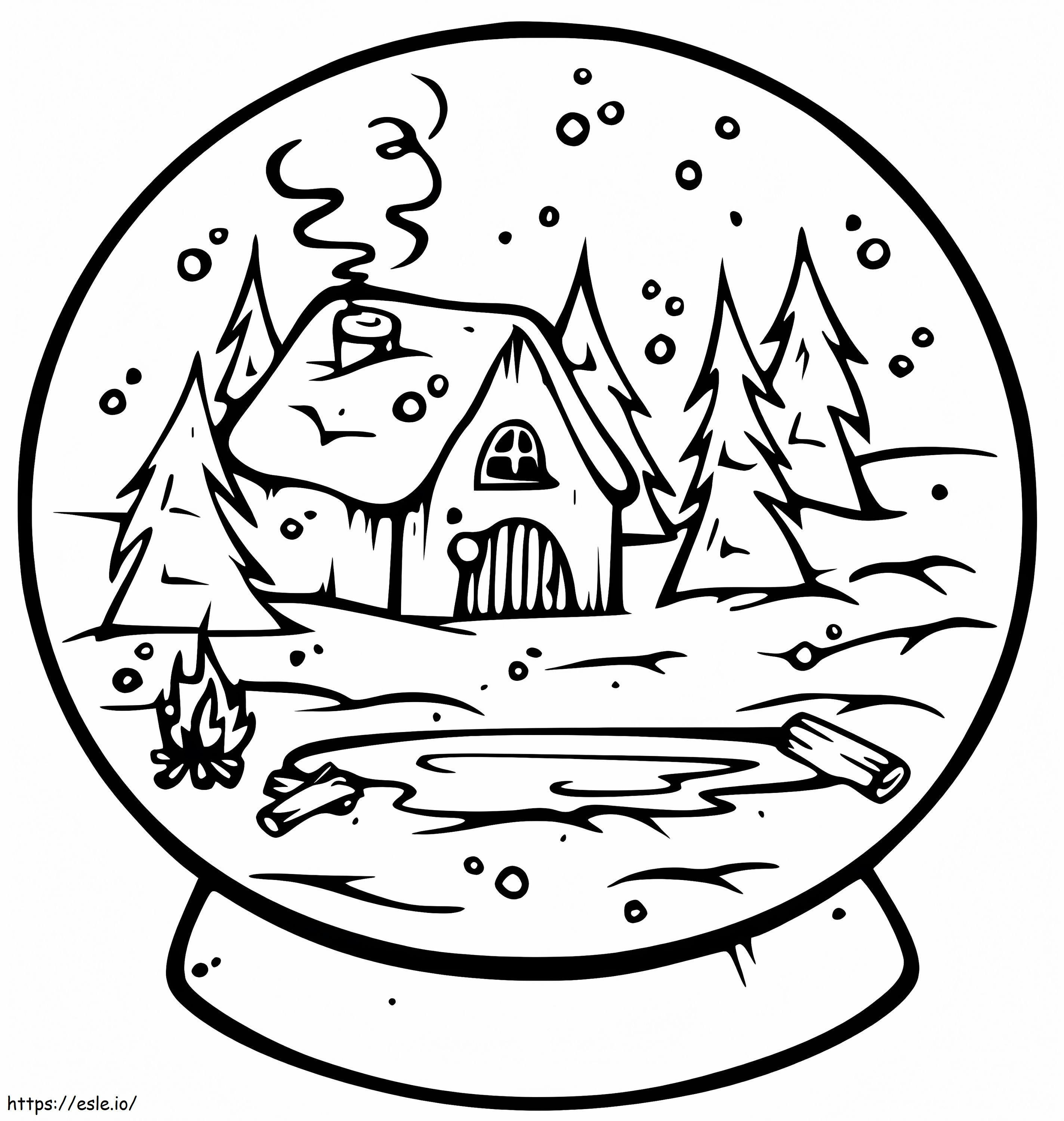 Glob de zăpadă cu casă de iarnă de colorat