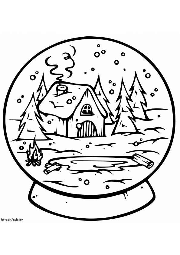 Globo de nieve con casa de invierno para colorear