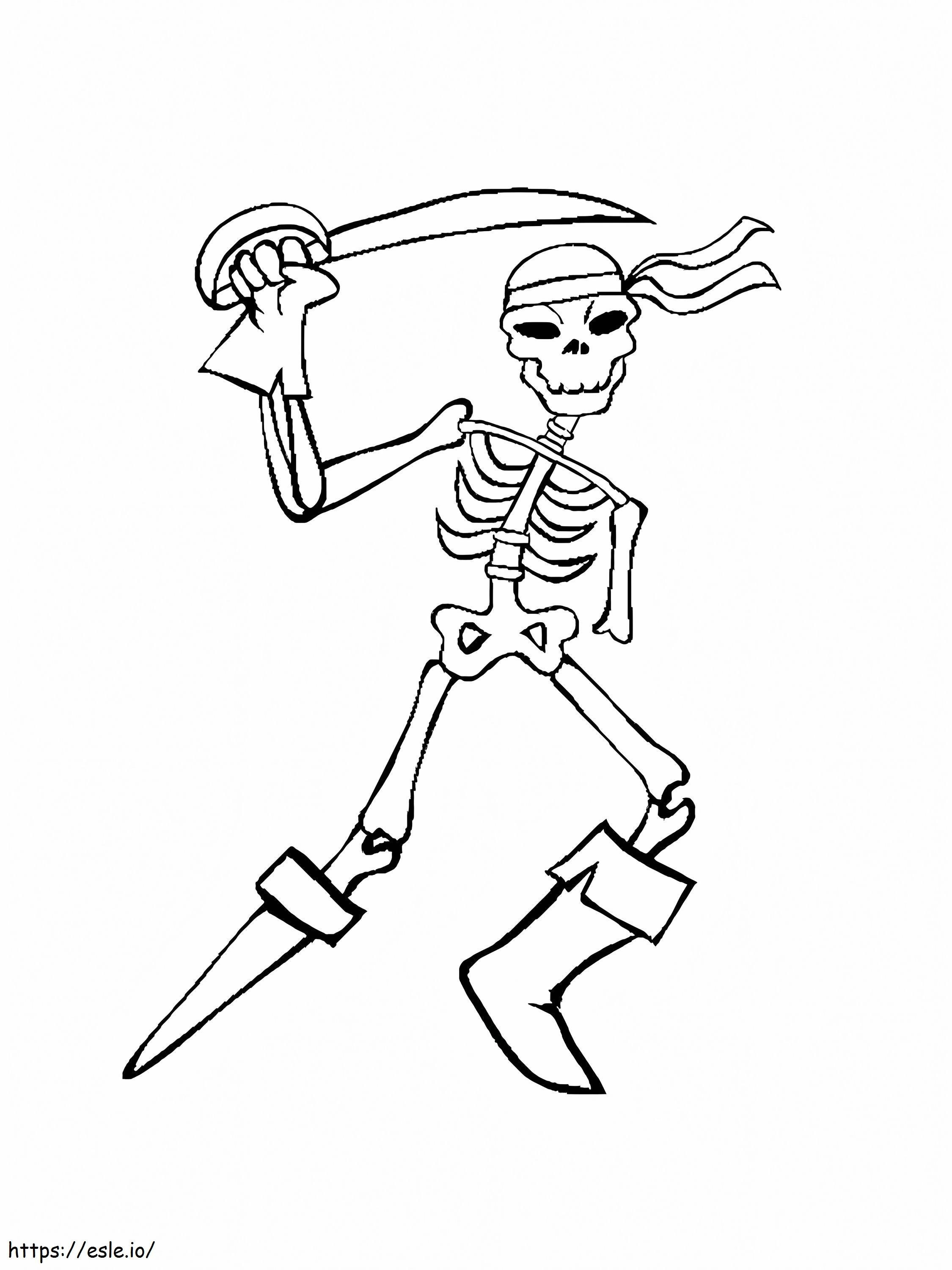 Esqueleto pirata con espada para colorear