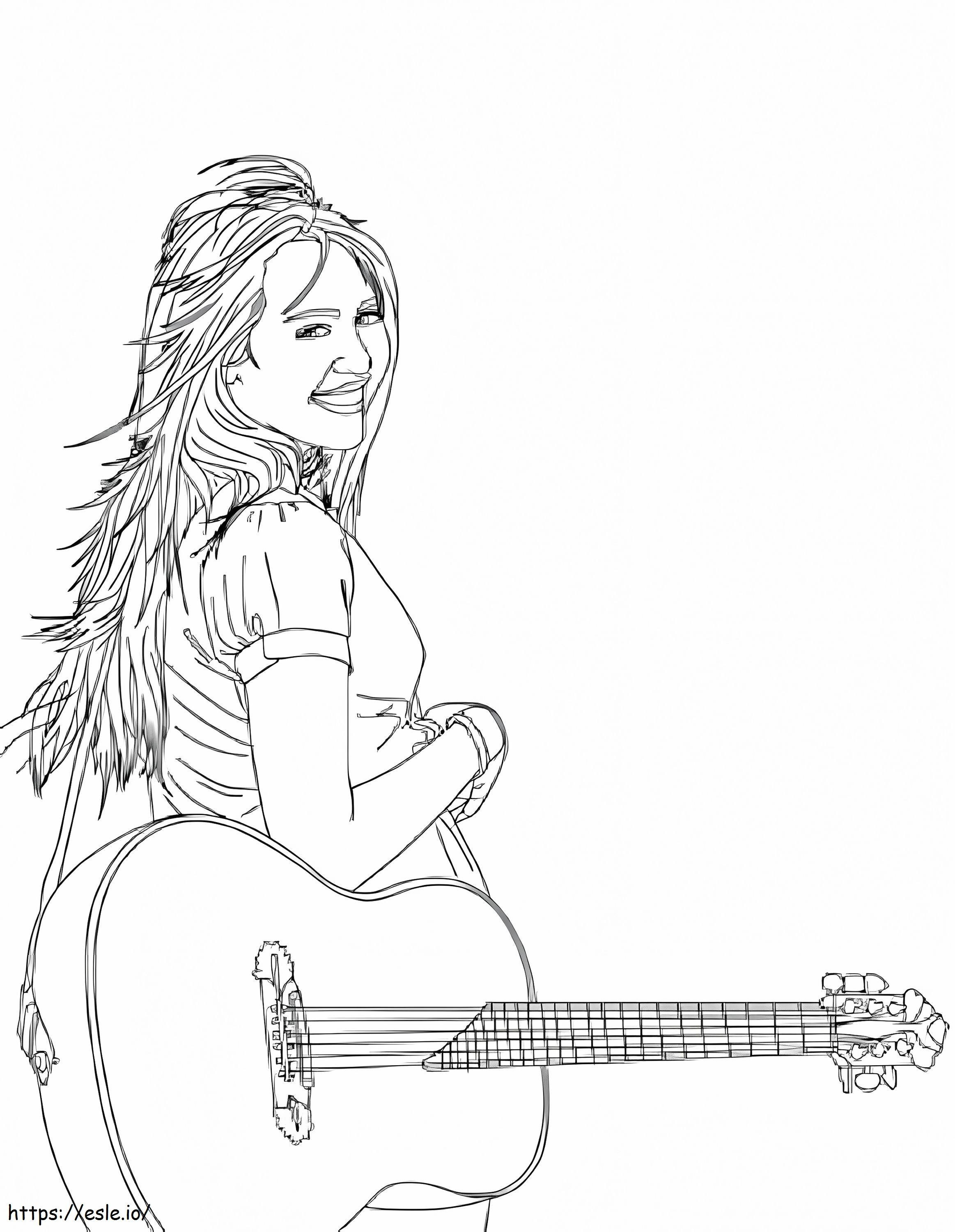 Coloriage Hannah Montana avec guitare à imprimer dessin