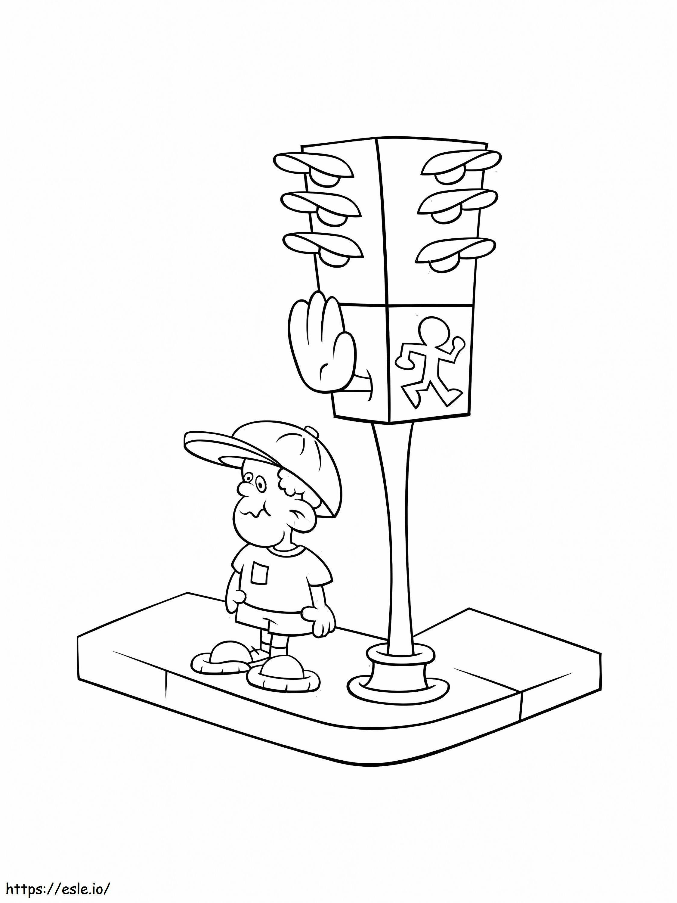 Little Boy And Traffic Light coloring page