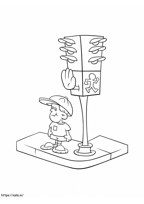 Little Boy And Traffic Light coloring page