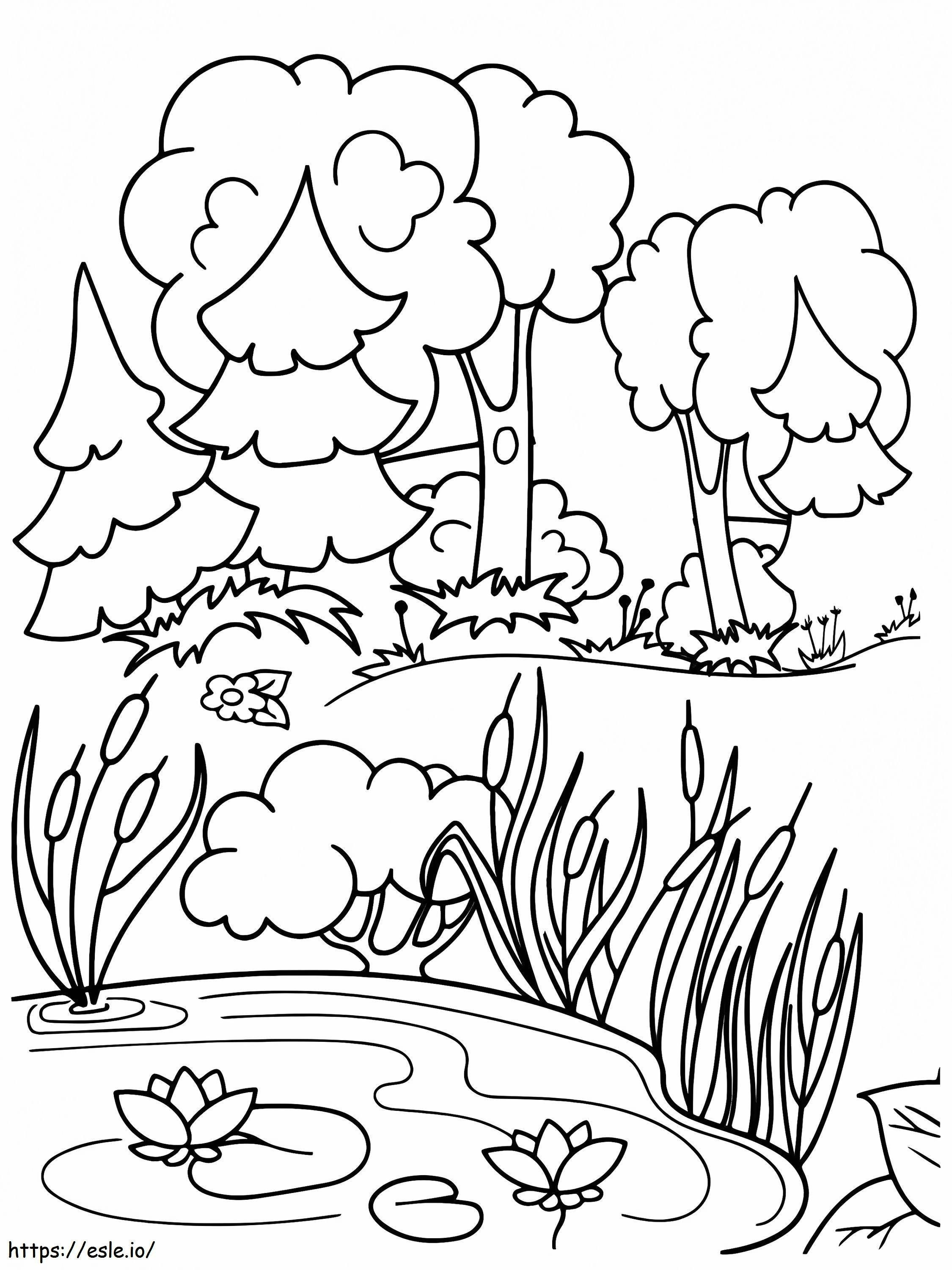 Calm Forest Pond coloring page
