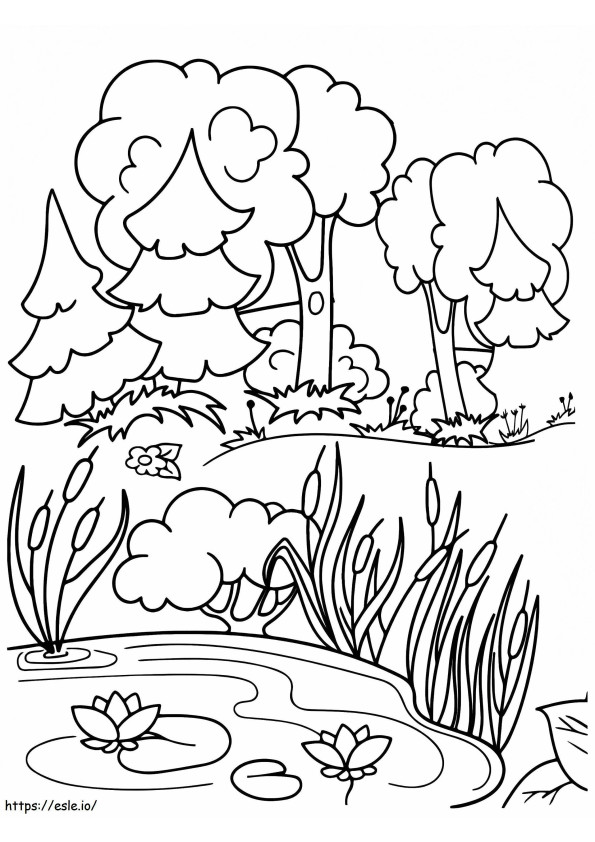 Calm Forest Pond coloring page