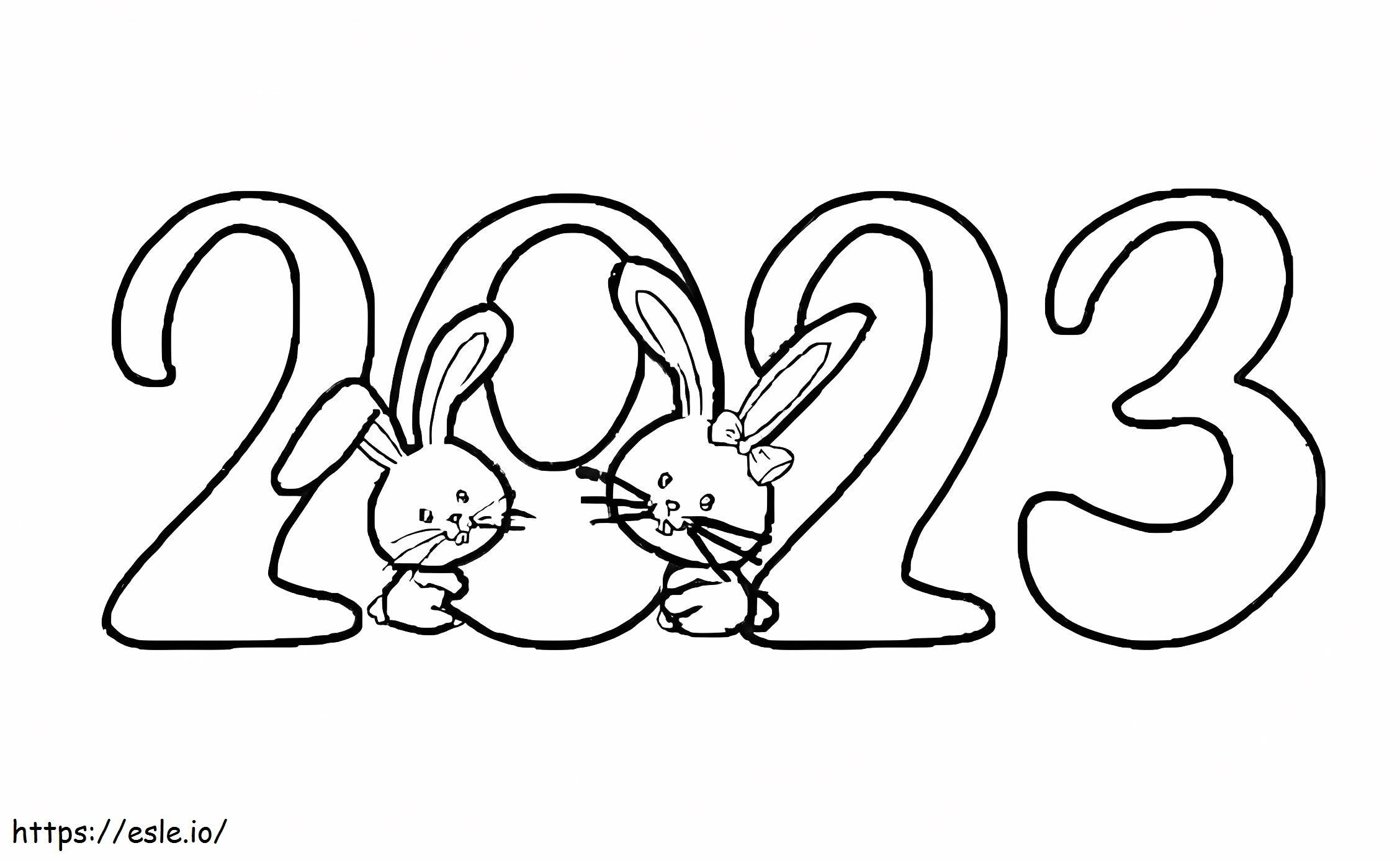 Year 2023 With Bunnies coloring page